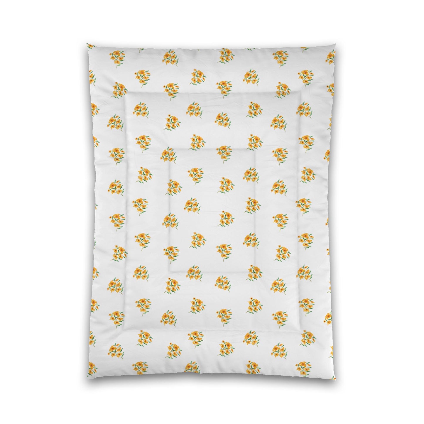 White Microfiber Comforter, Medium Yellow-Orange Floral Pattern, Twin XL - 68 x 92 inches