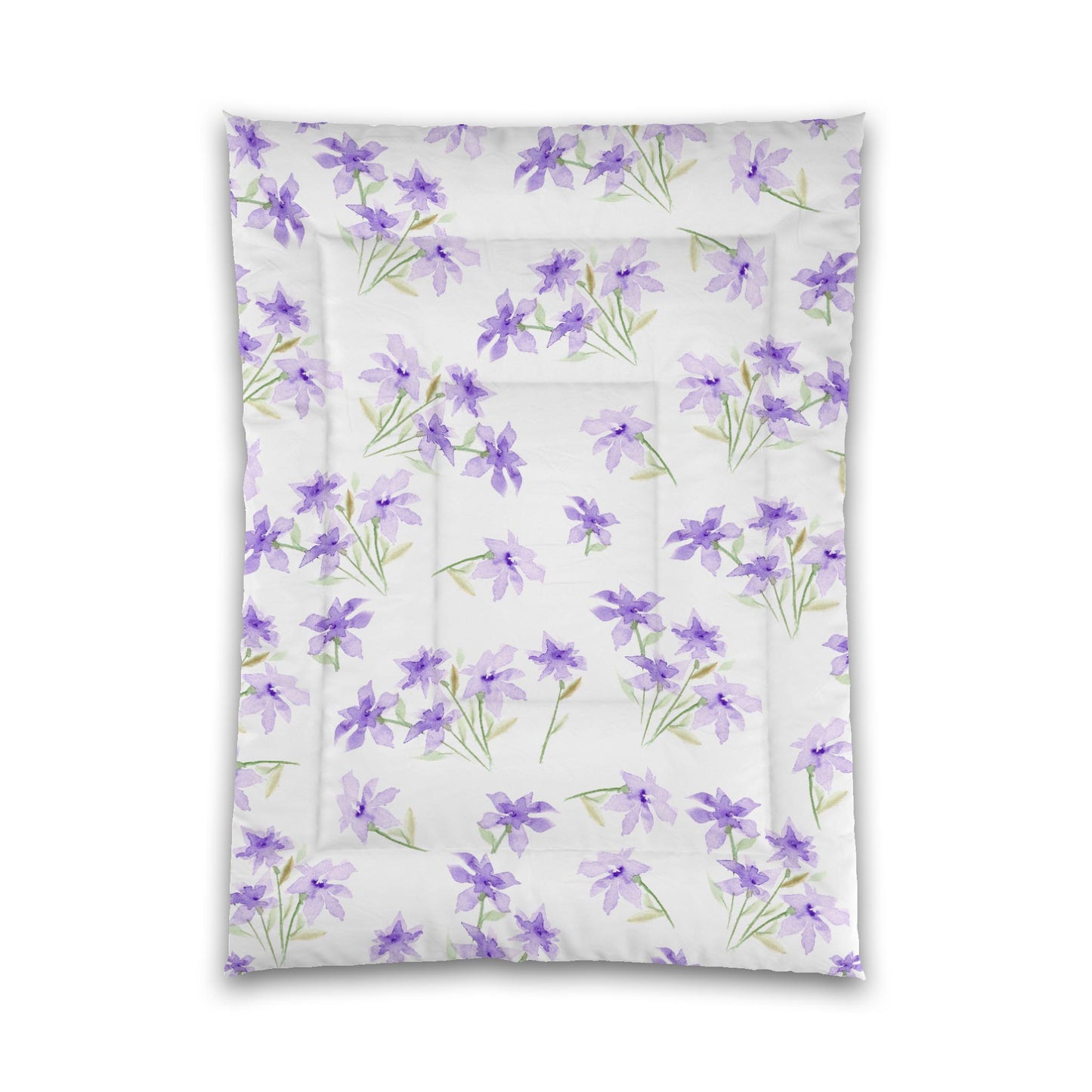 White Microfiber Comforter, Large Purple Floral Print, Twin XL - 68 x 92 inches