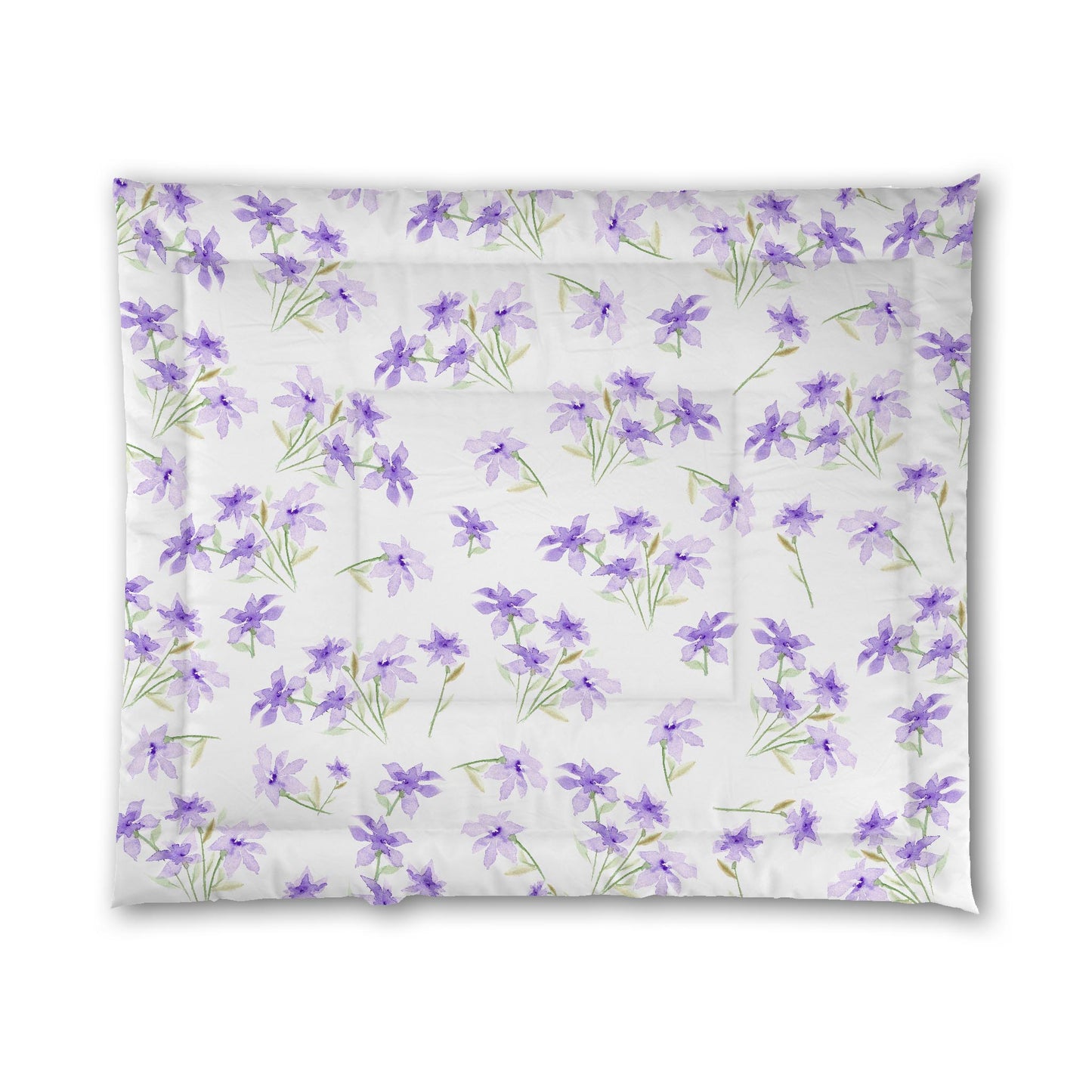 White Microfiber Comforter, Large Purple Floral Print, King - 104 x 88 inches
