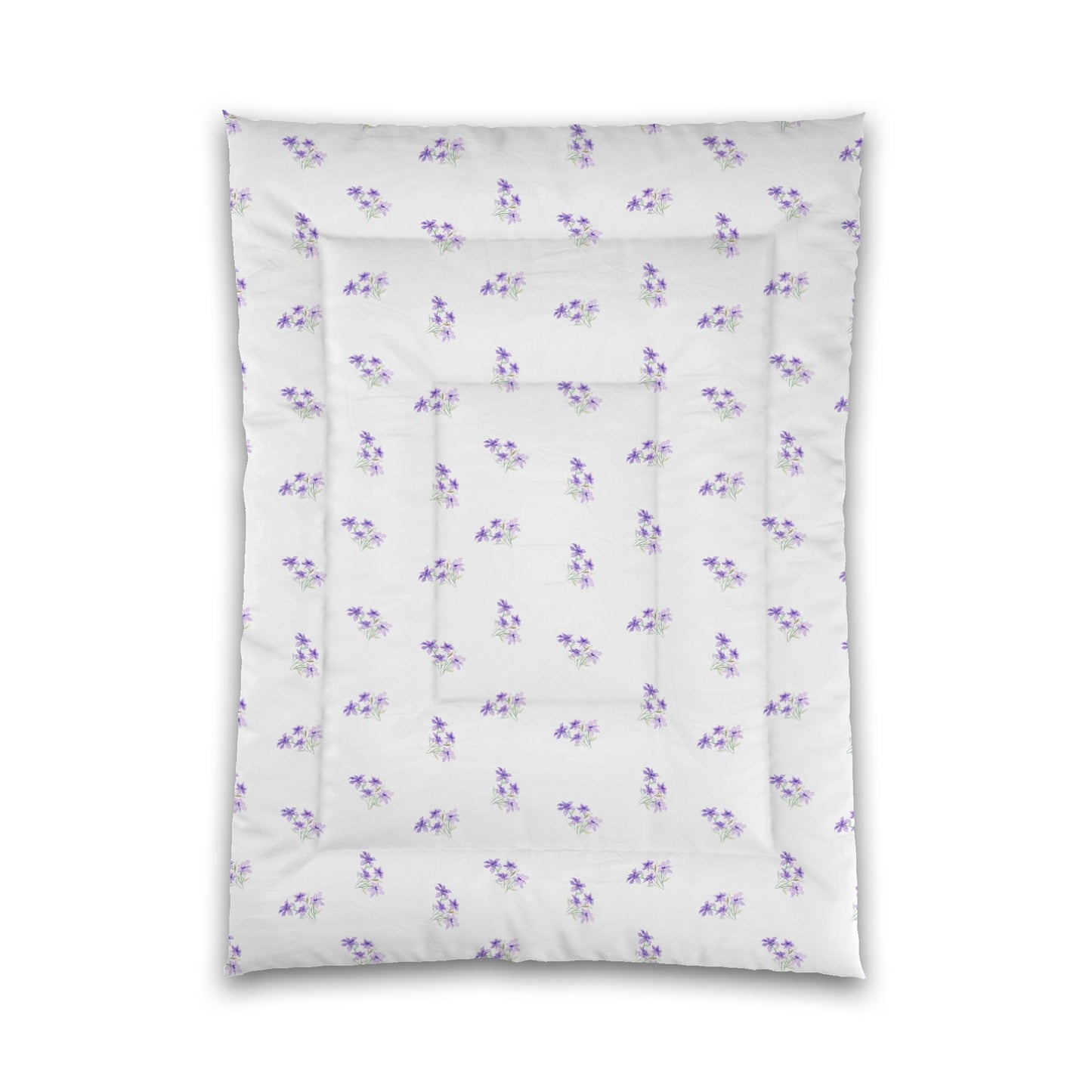 White Microfiber Comforter, Medium Purple Floral Pattern, Twin XL - 68 x 92 inches
