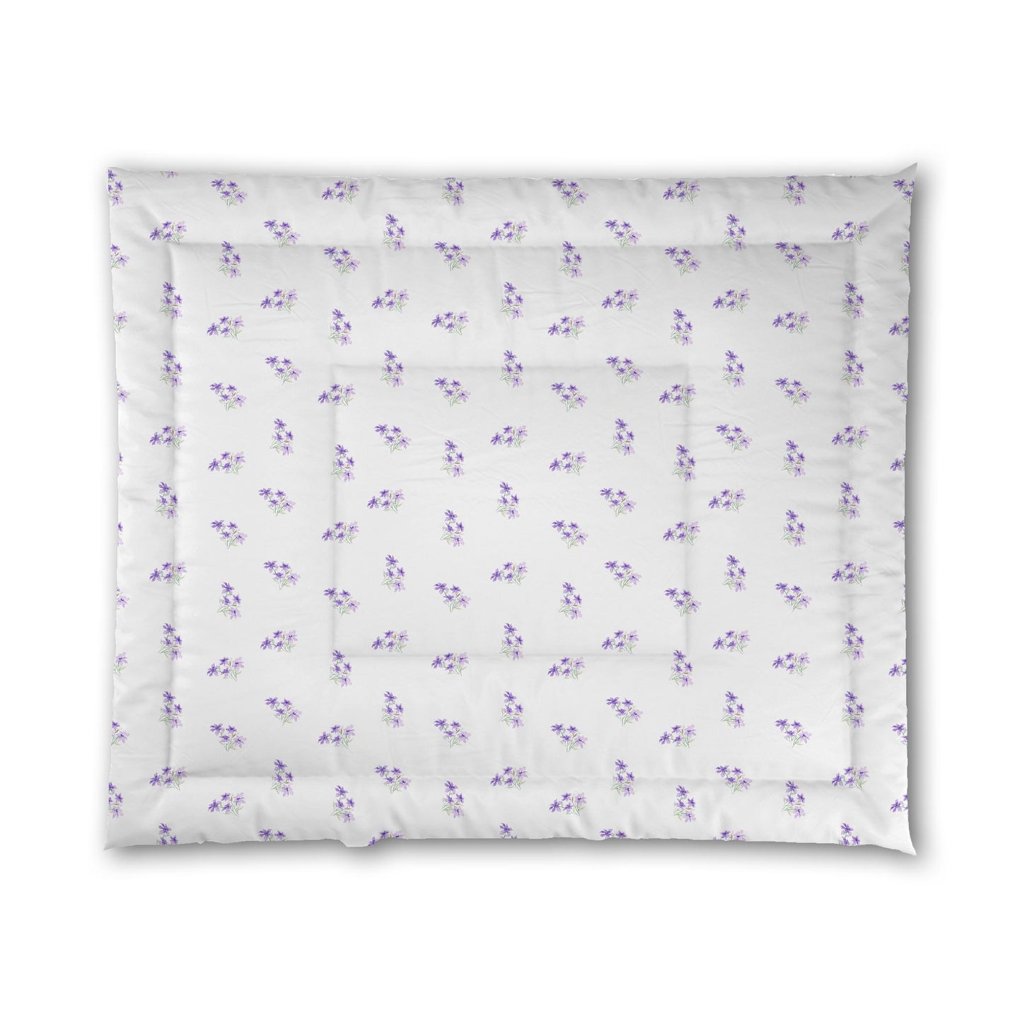 White Microfiber Comforter, Medium Purple Floral Pattern, King - 104 x 88 inches