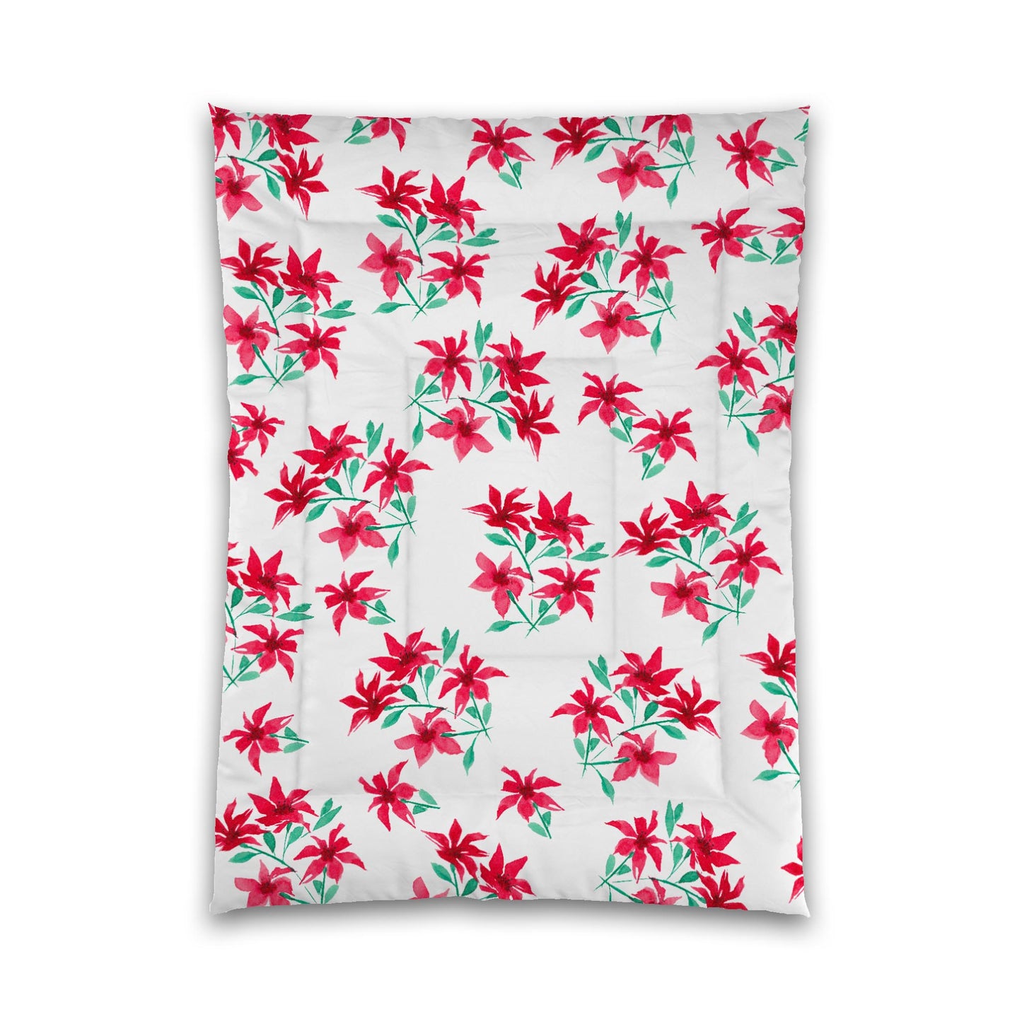 White Microfiber Comforter, Large Red Floral Print, Twin XL - 68 x 92 inches
