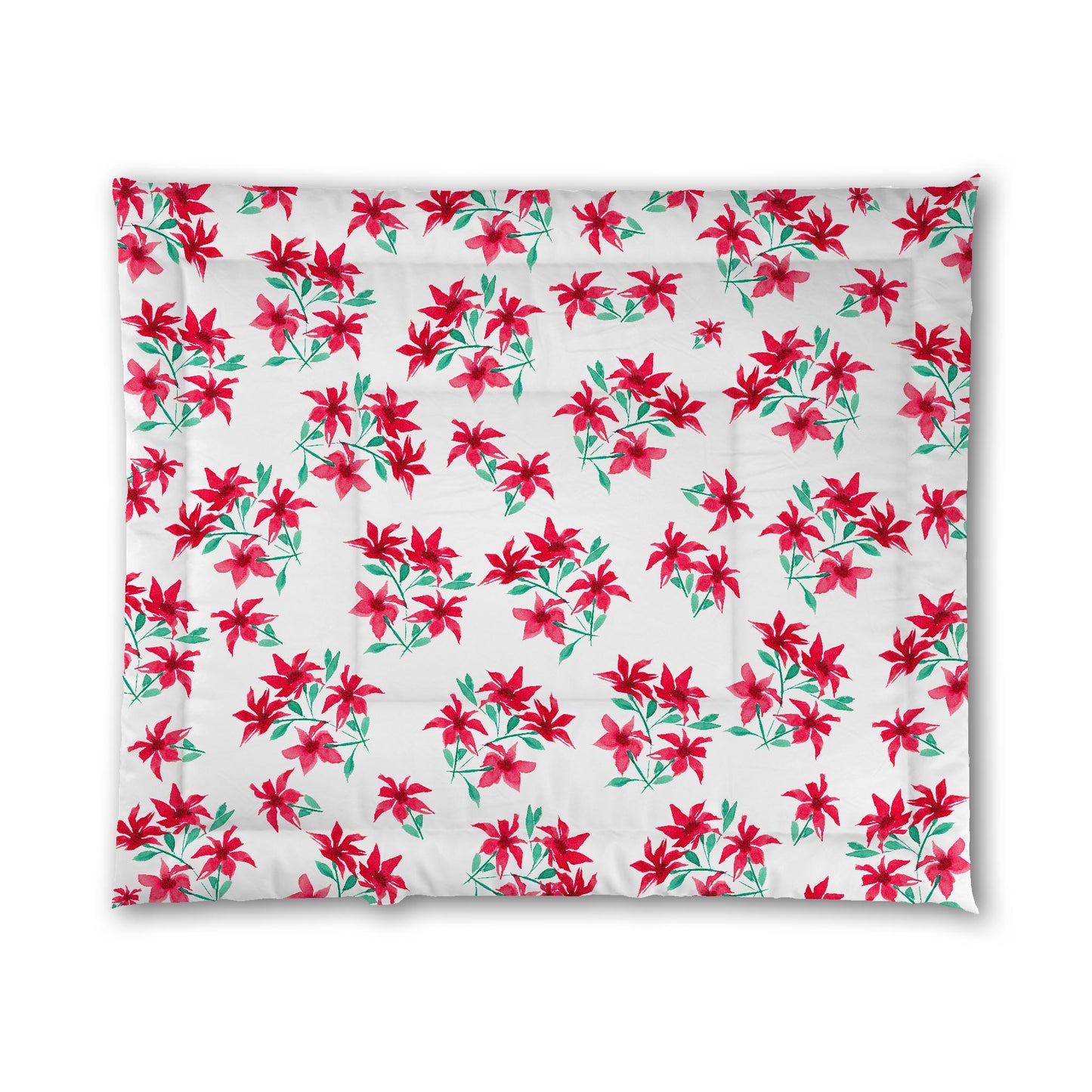 White Microfiber Comforter, Large Red Floral Print, King - 104 x 88 inches