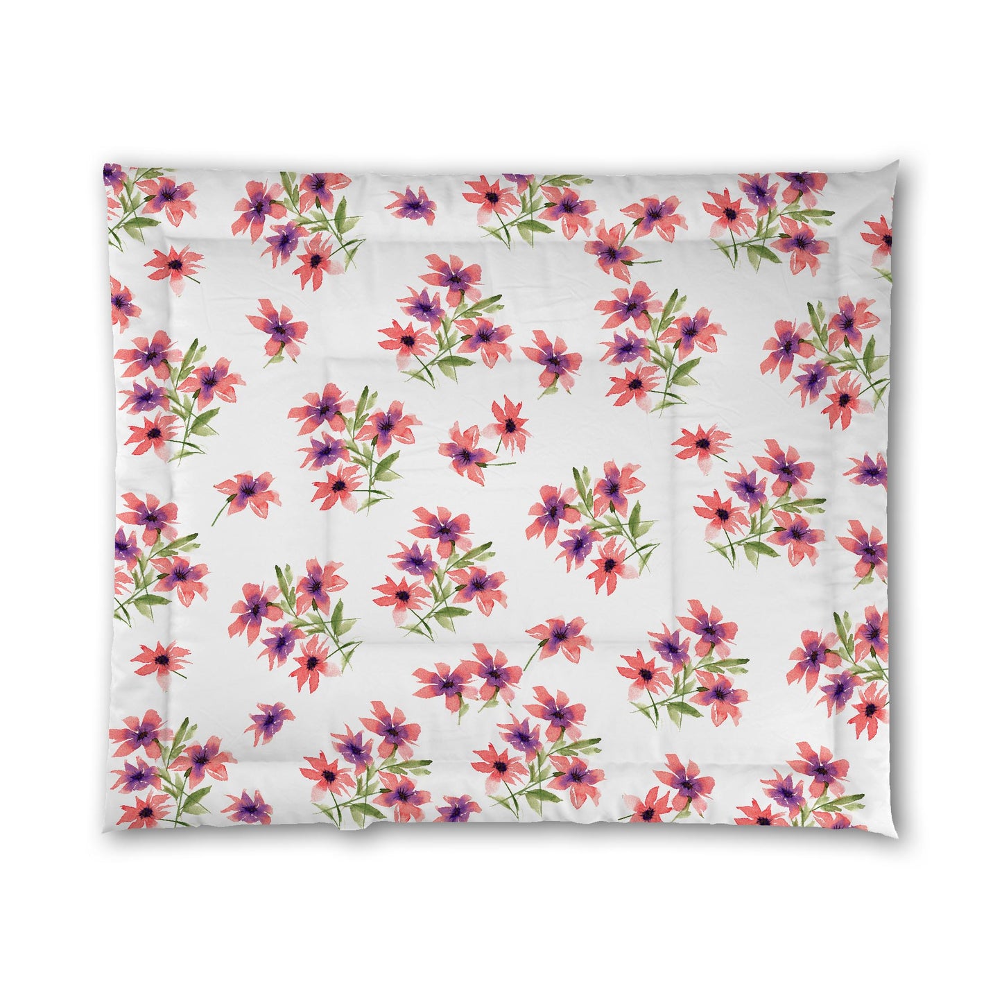 White Microfiber Comforter, Large Pink Floral Print, King - 104 x 88 inches