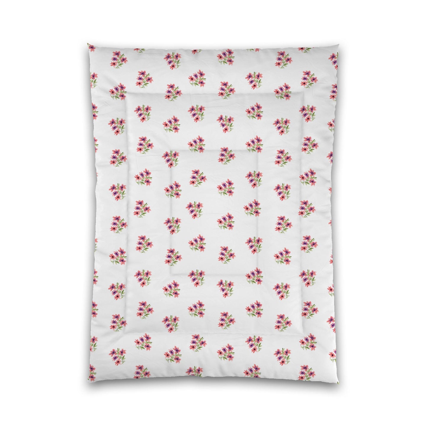 White Microfiber Comforter, Medium Pink Floral Pattern, Twin XL - 68 x 92 inches