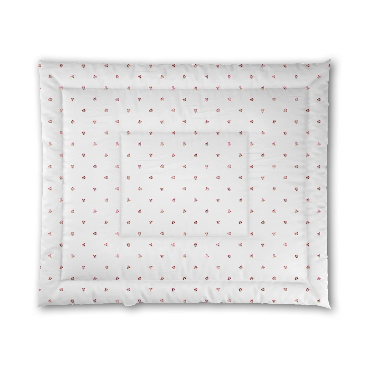 White Microfiber Comforter, Small Pink Floral Pattern, King - 104 x 88 inches