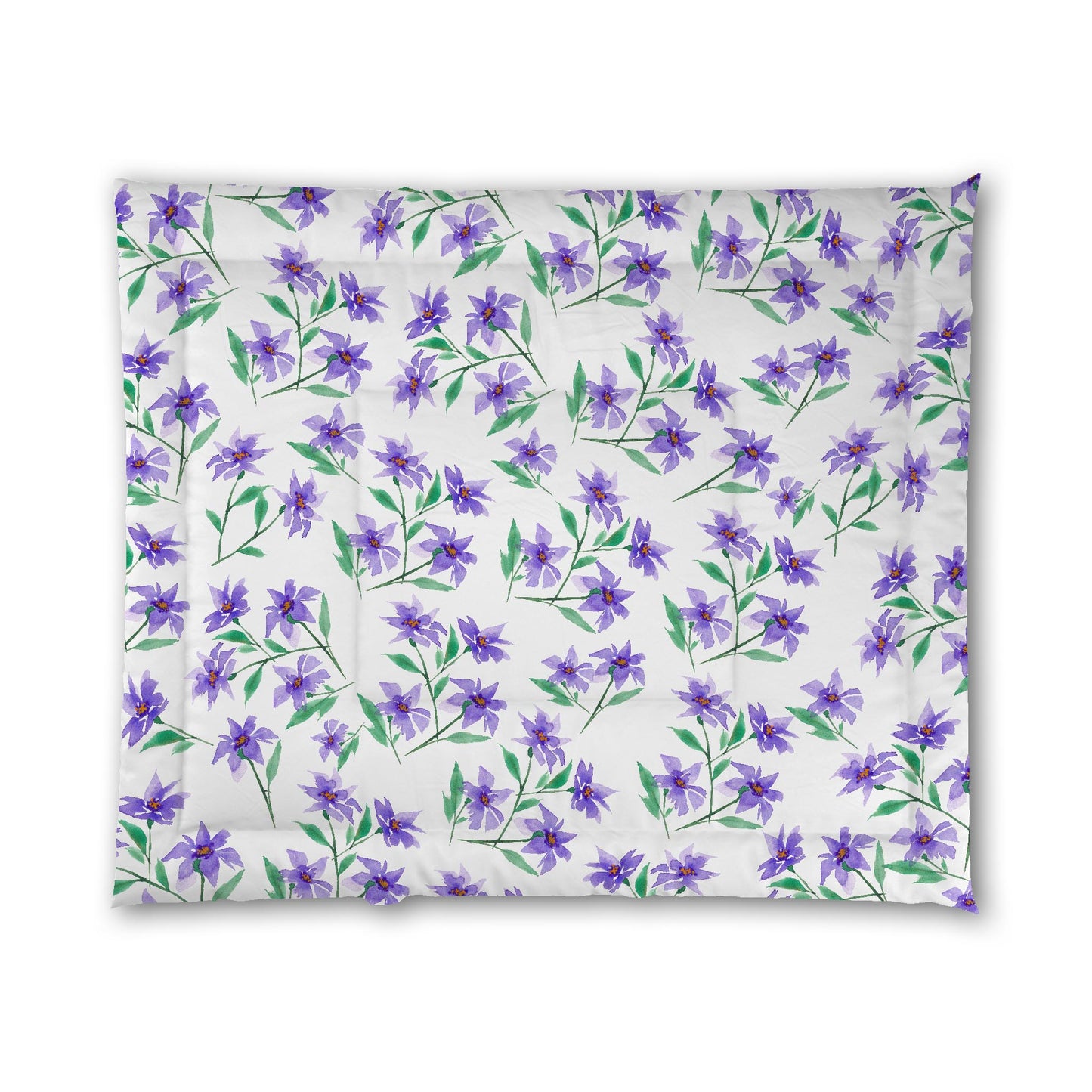 White Microfiber Comforter, Large Purple Floral Print, King - 104 x 88 inches