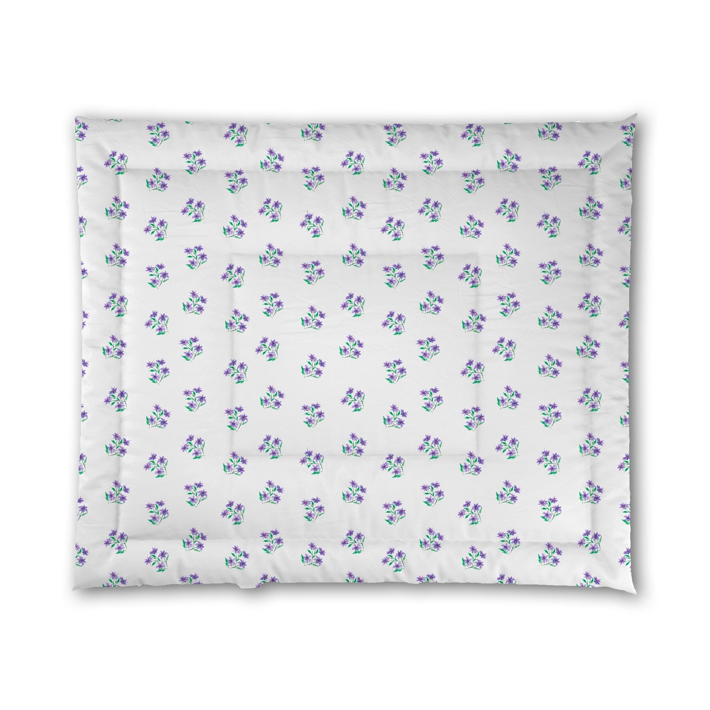 White Microfiber Comforter, Medium Purple Floral Pattern, King - 104 x 88 inches