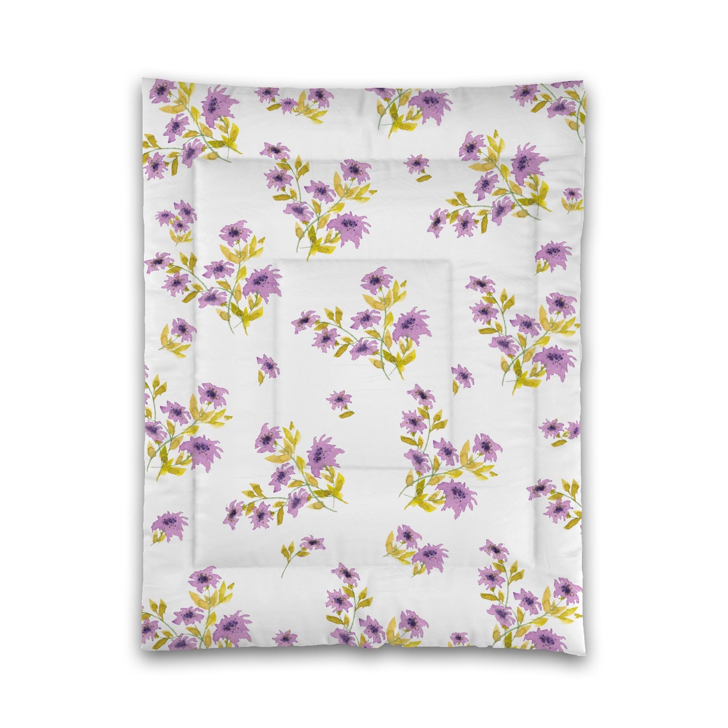 White Microfiber Comforter, Large Mauve Floral Print, Twin - 68 x 88 inches