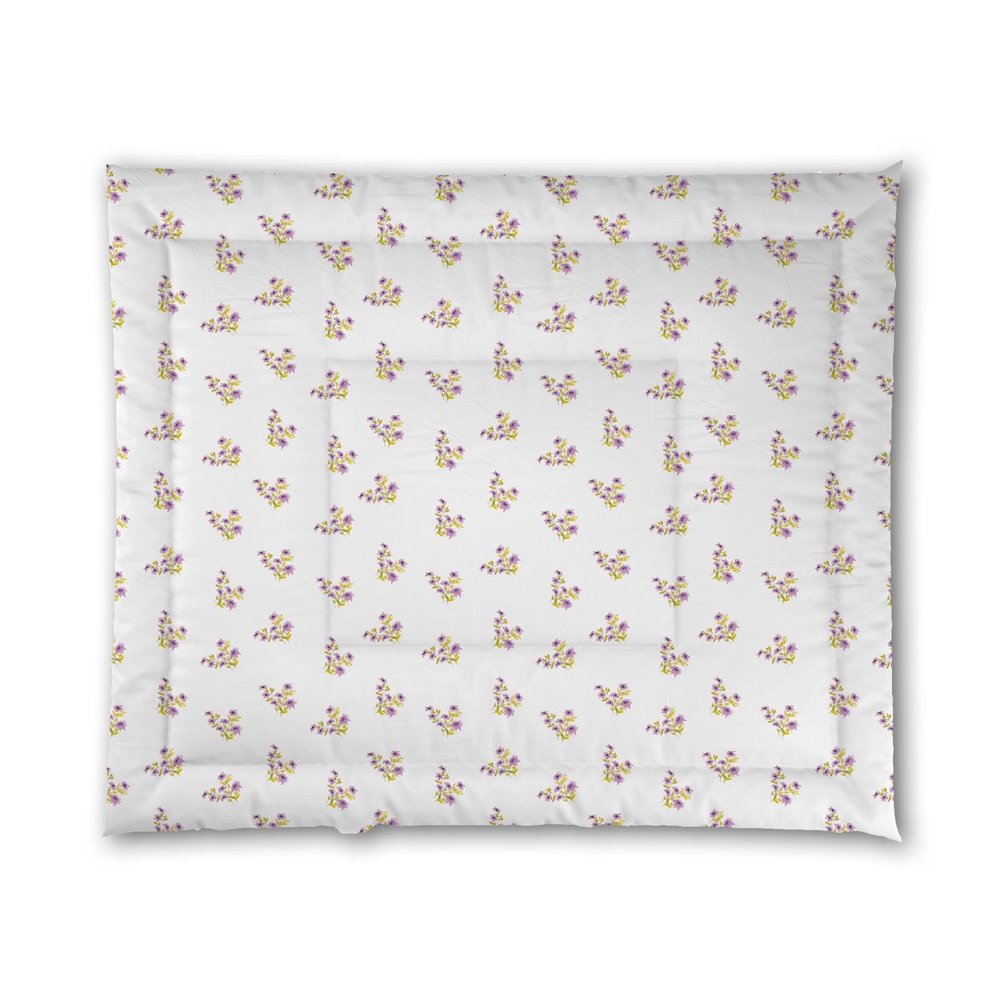 White Microfiber Comforter, Medium Mauve Floral Pattern, King - 104 x 88 inches