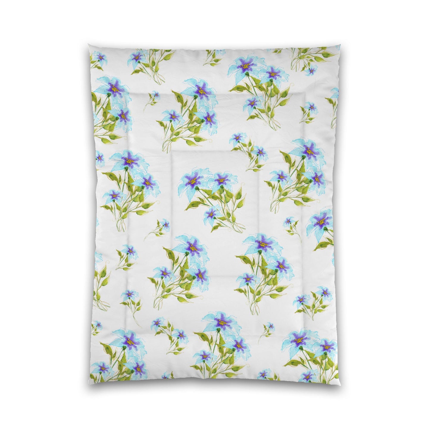White Microfiber Comforter, Large Blue Floral Print, Twin XL - 68 x 92 inches