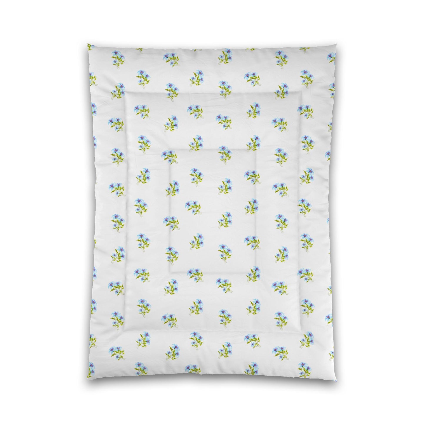 White Microfiber Comforter, Medium Blue Floral Pattern, Twin XL - 68 x 92 inches