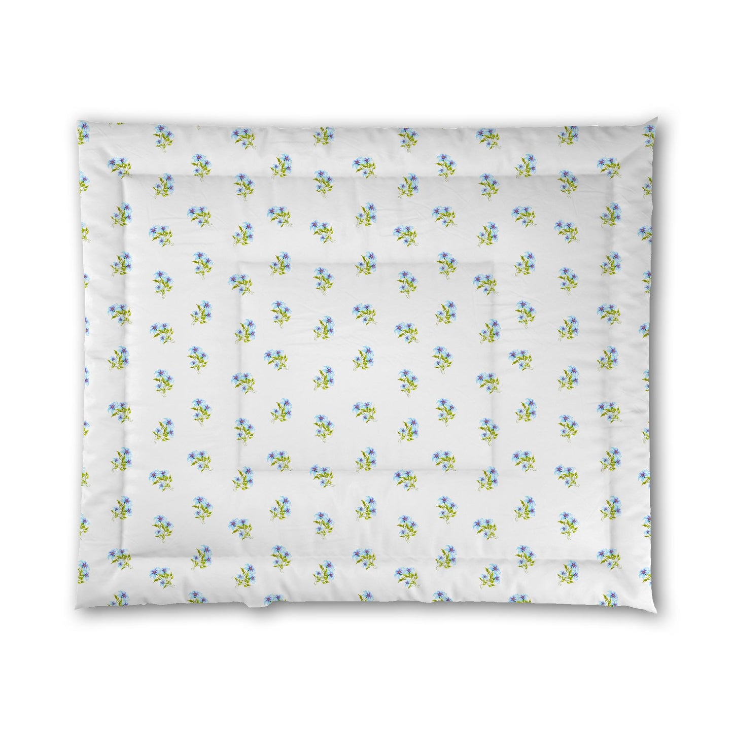 White Microfiber Comforter, Medium Blue Floral Pattern, King - 104 x 88 inches