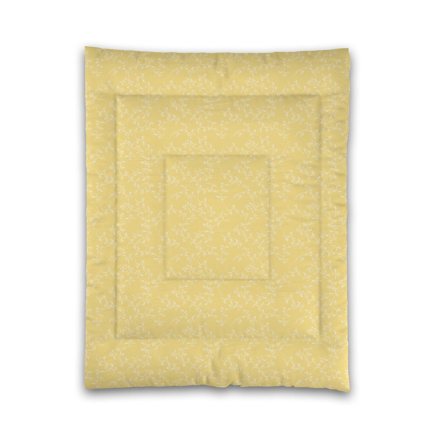 Yellow Microfiber Comforter, White Hand-painted Vine Print, Twin (width x length) 68 x 88 inches / 173 x 224 cm