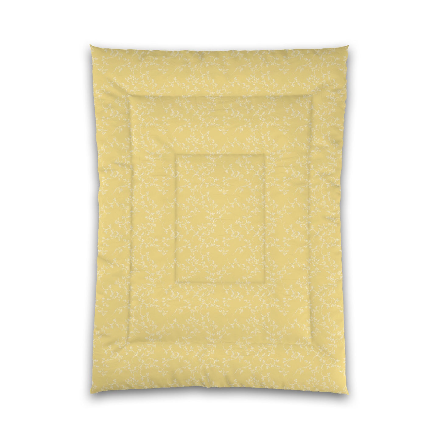 Yellow Microfiber Comforter, White Hand-painted Vine Print, Twin XL (width x length) 68 x 92 inches / 173 x 234 cm