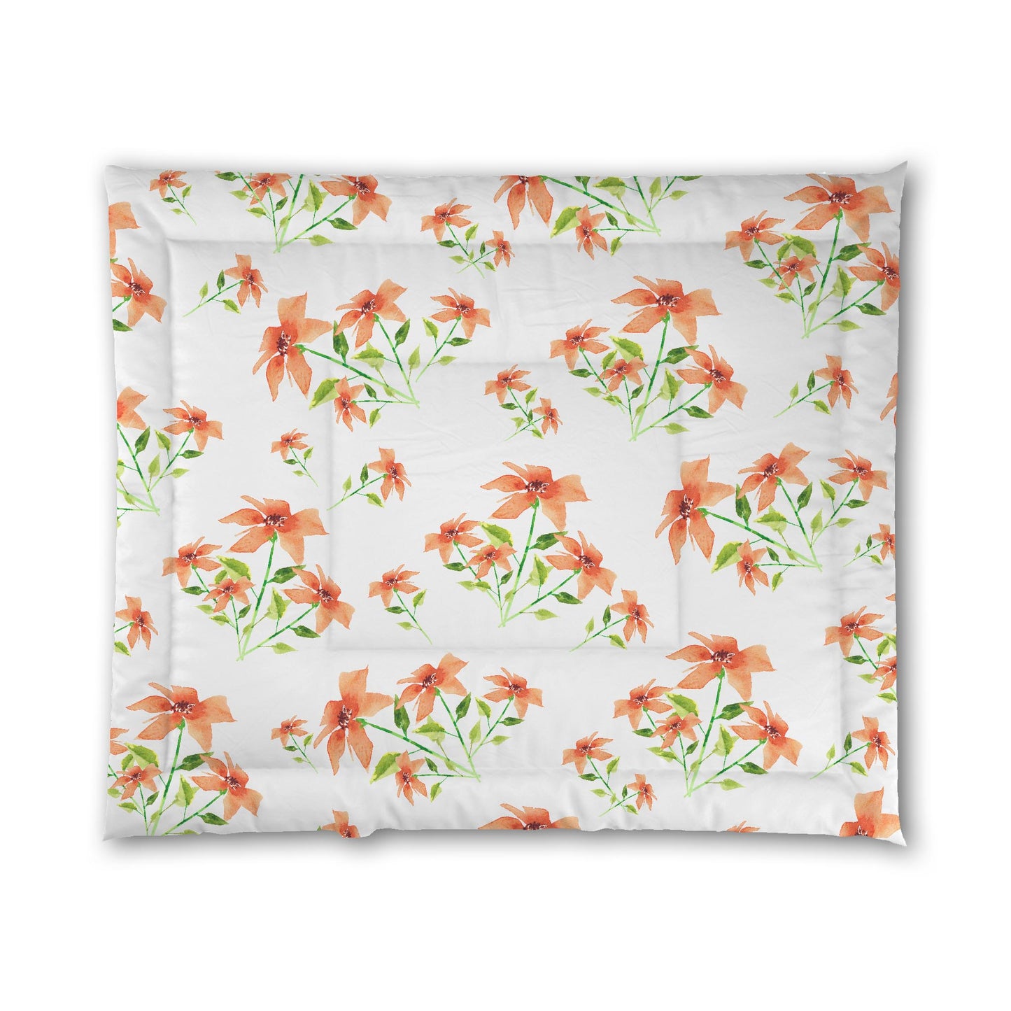 White Microfiber Comforter, Large Pale Orange Floral Print, King - 104 x 88 inches