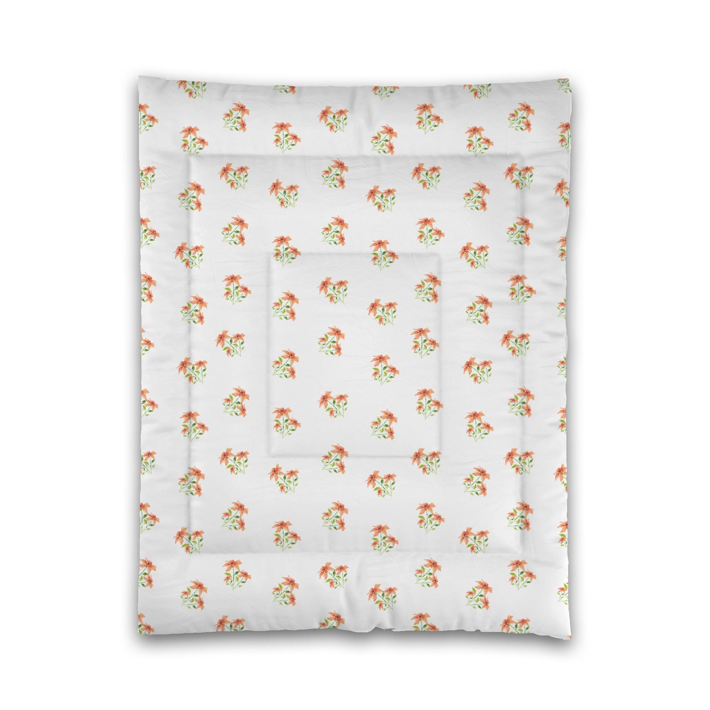 White Microfiber Comforter, Medium Pale Orange Floral Pattern, Twin - 68 x 88 inches