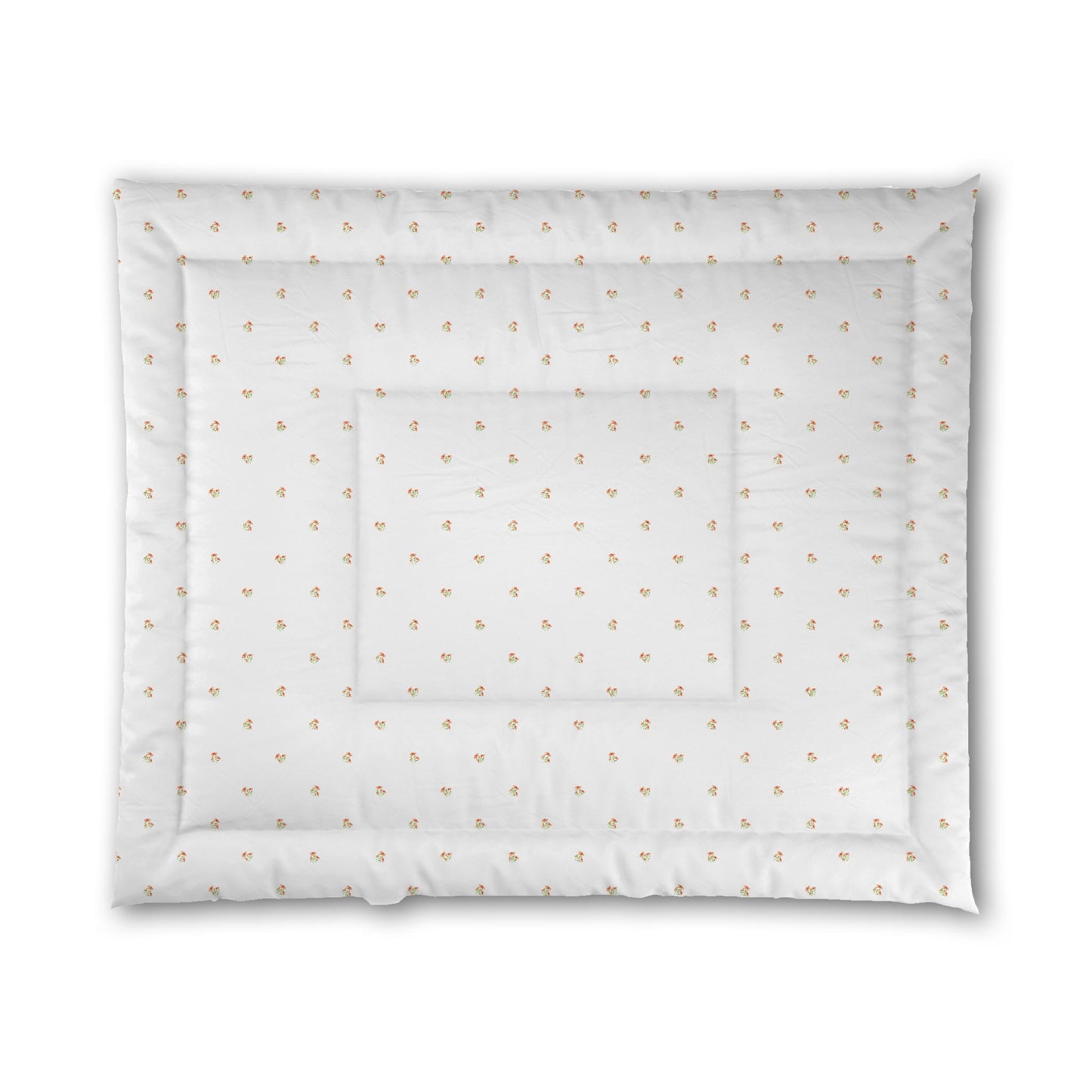 White Microfiber Comforter, Small Pale Orange Floral Pattern, King - 104 x 88 inches