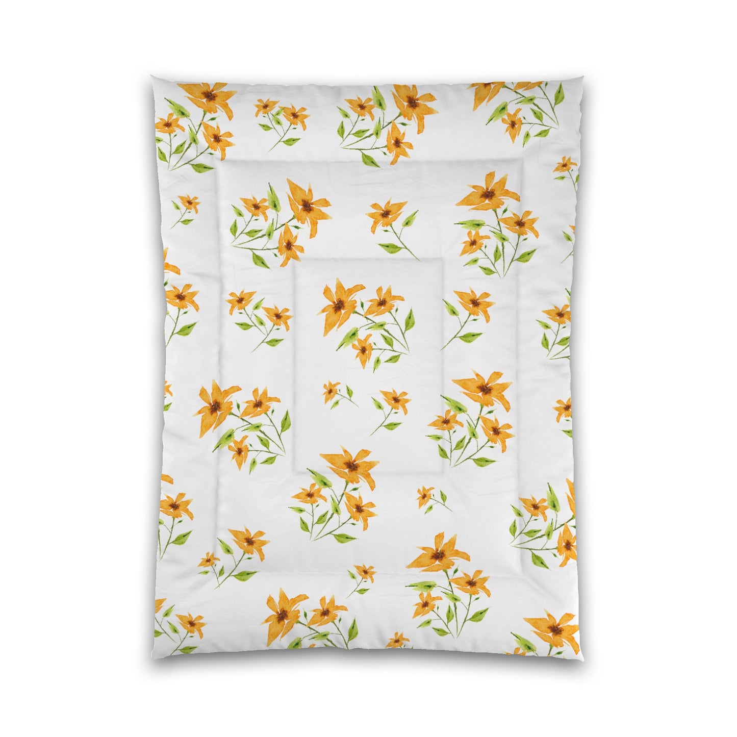 White Microfiber Comforter, Large Yellow-Orange Floral Print, Twin XL - 68 x 92 inches