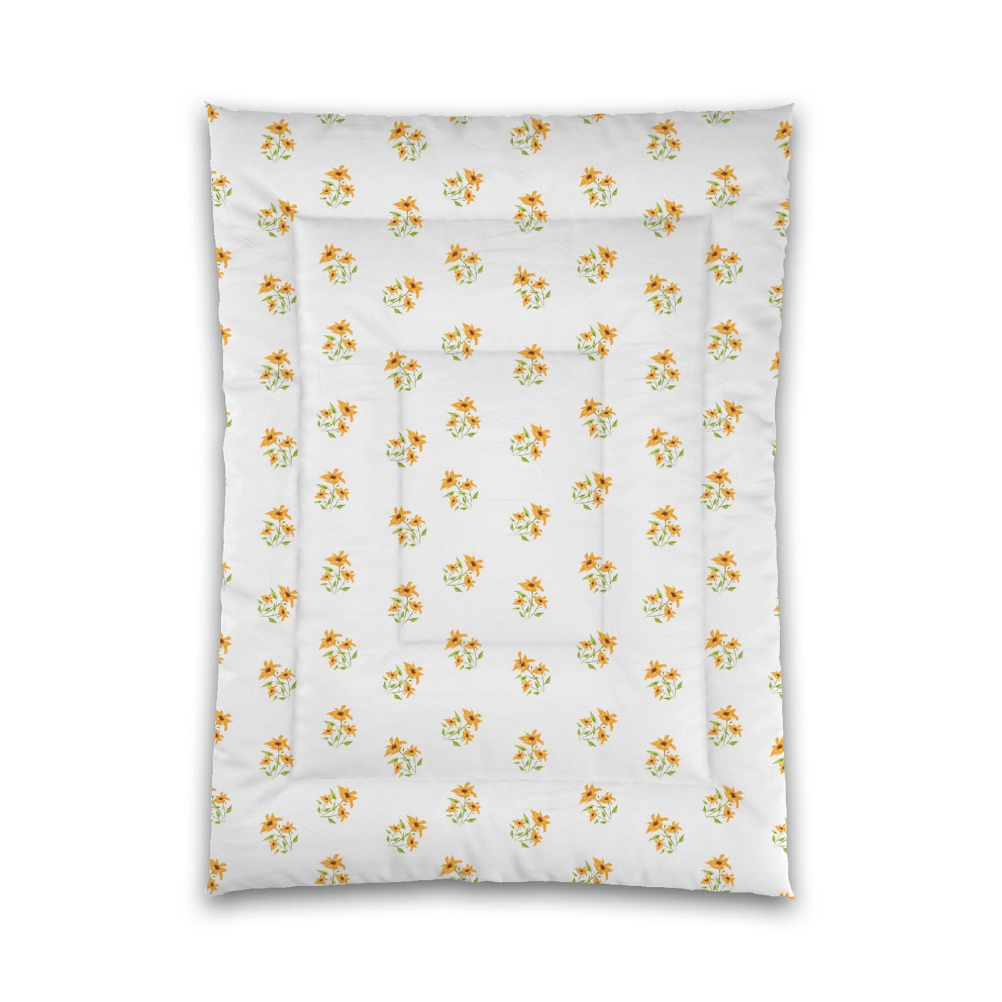 White Microfiber Comforter, Medium Yellow-Orange Floral Pattern, Twin XL - 68 x 92 inches