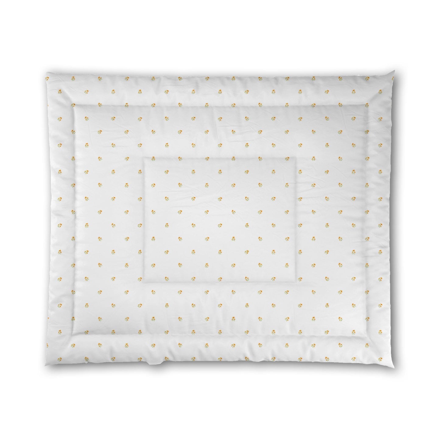 White Microfiber Comforter, Small Yellow-Orange Floral Pattern, King - 104 x 88 inches