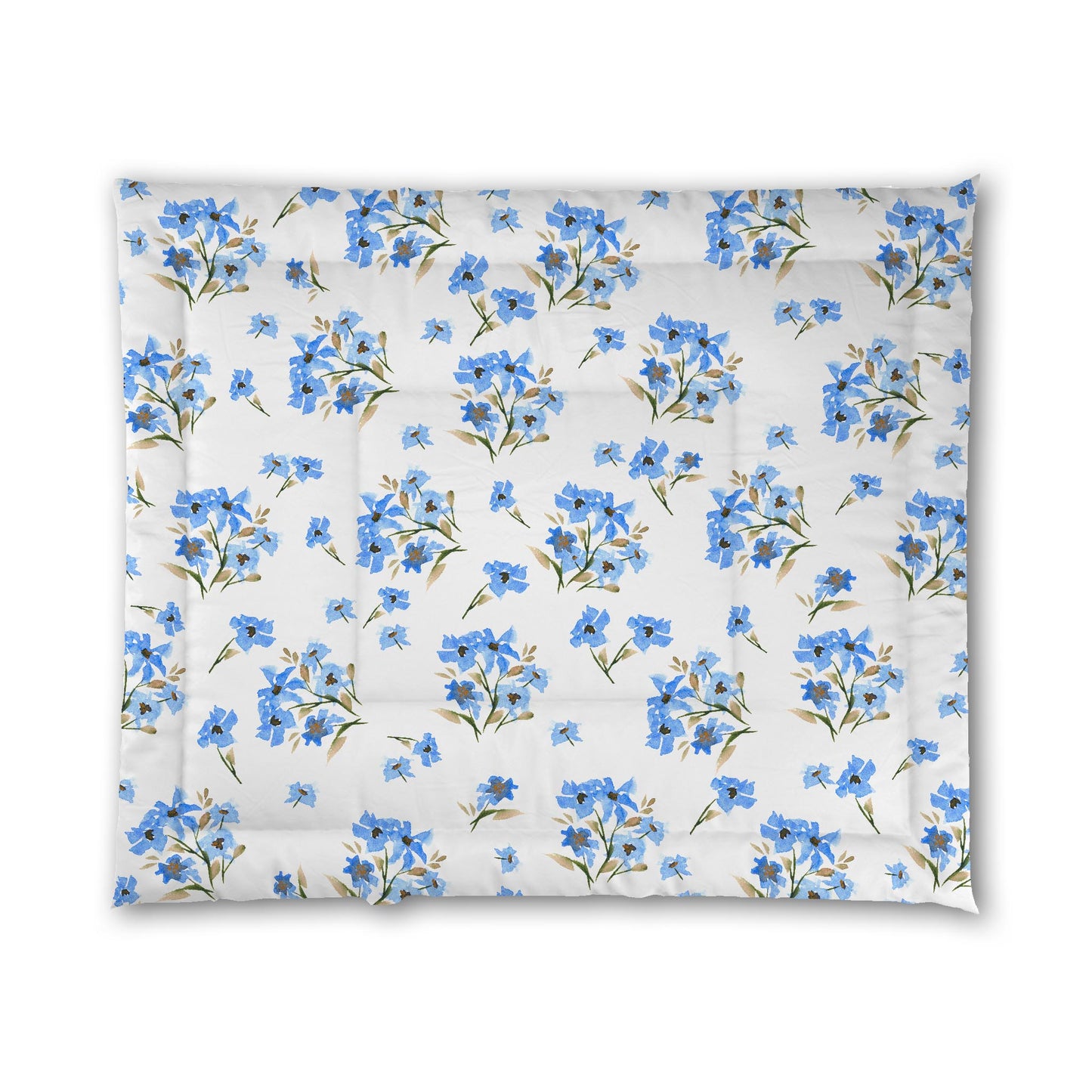 White Microfiber Comforter, Large Blue Floral Print, King - 104 x 88 inches