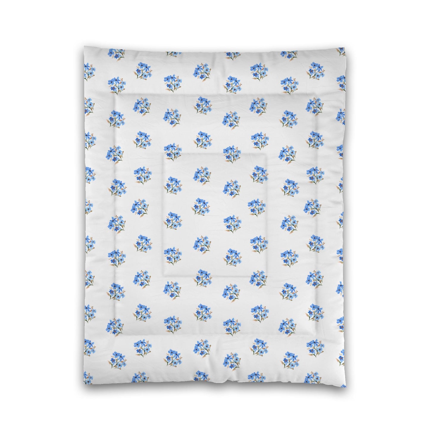 White Microfiber Comforter, Medium Blue Floral Pattern, Twin - 68 x 88 inches