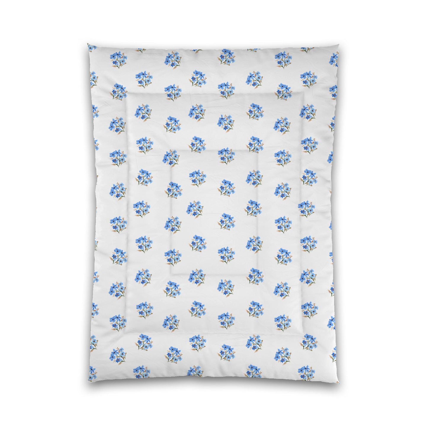 White Microfiber Comforter, Medium Blue Floral Pattern, Twin XL - 68 x 92 inches