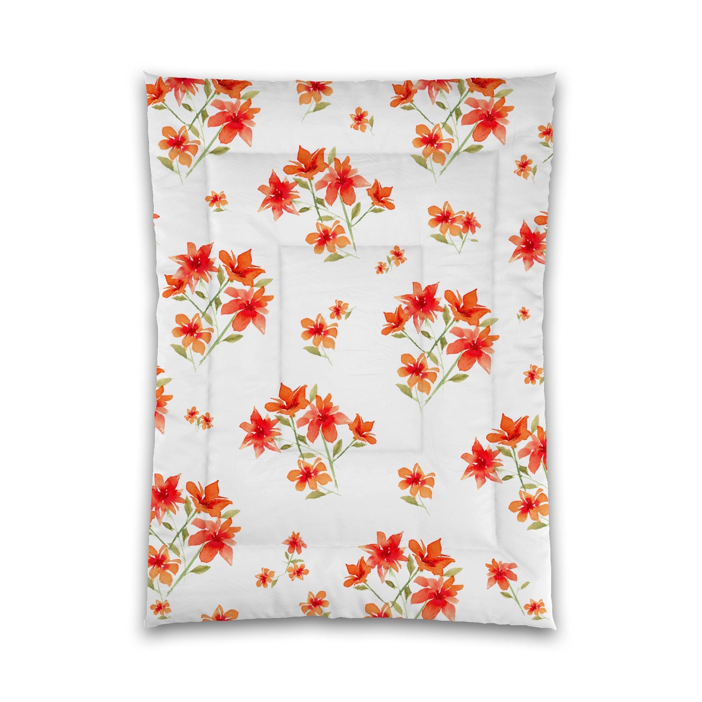 White Microfiber Comforter, Large Red Floral Print, Twin XL - 68 x 92 inches