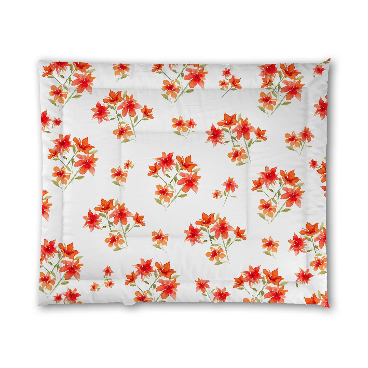 White Microfiber Comforter, Large Red Floral Print, King - 104 x 88 inches