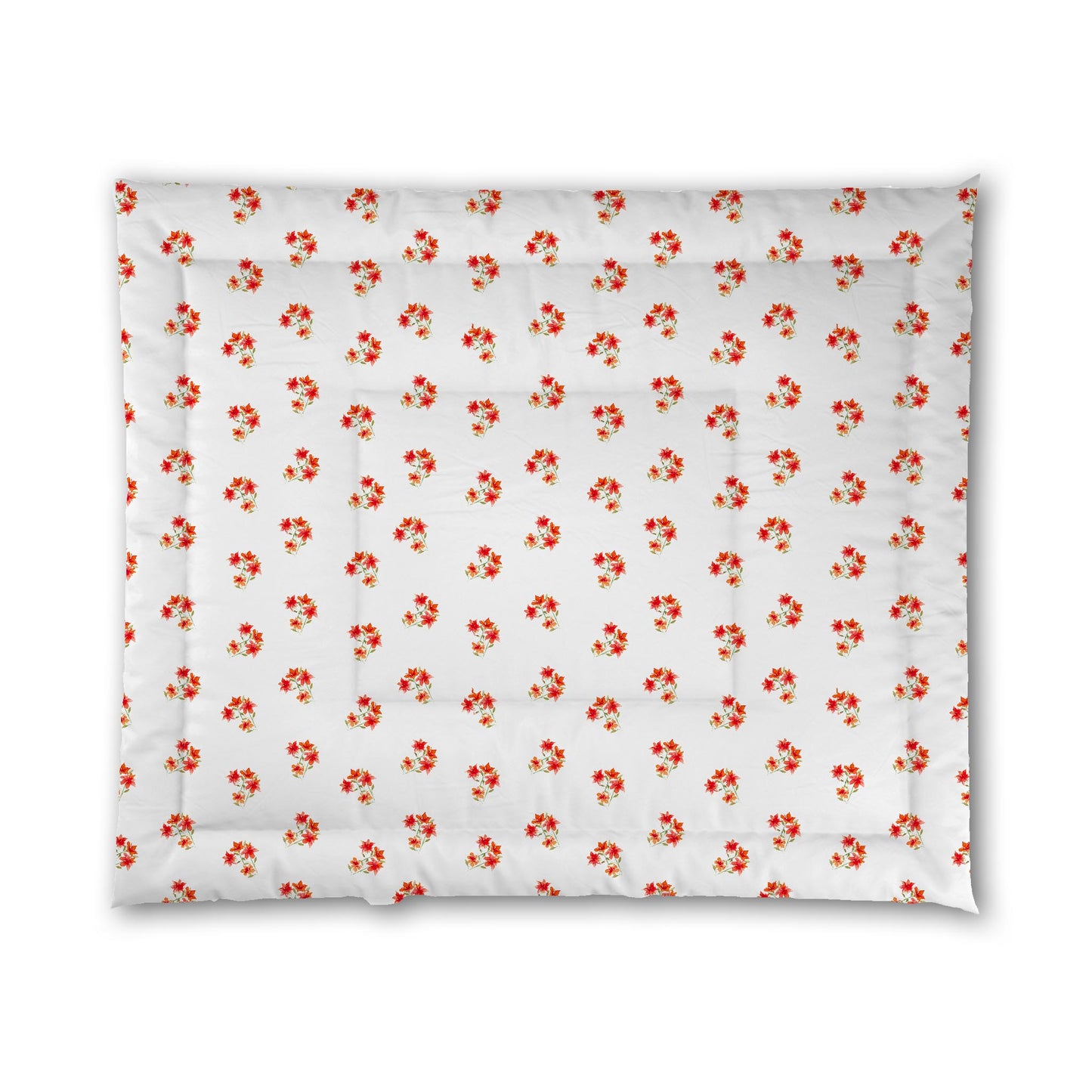 White Microfiber Comforter, Medium Red Floral Pattern, King - 104 x 88 inches