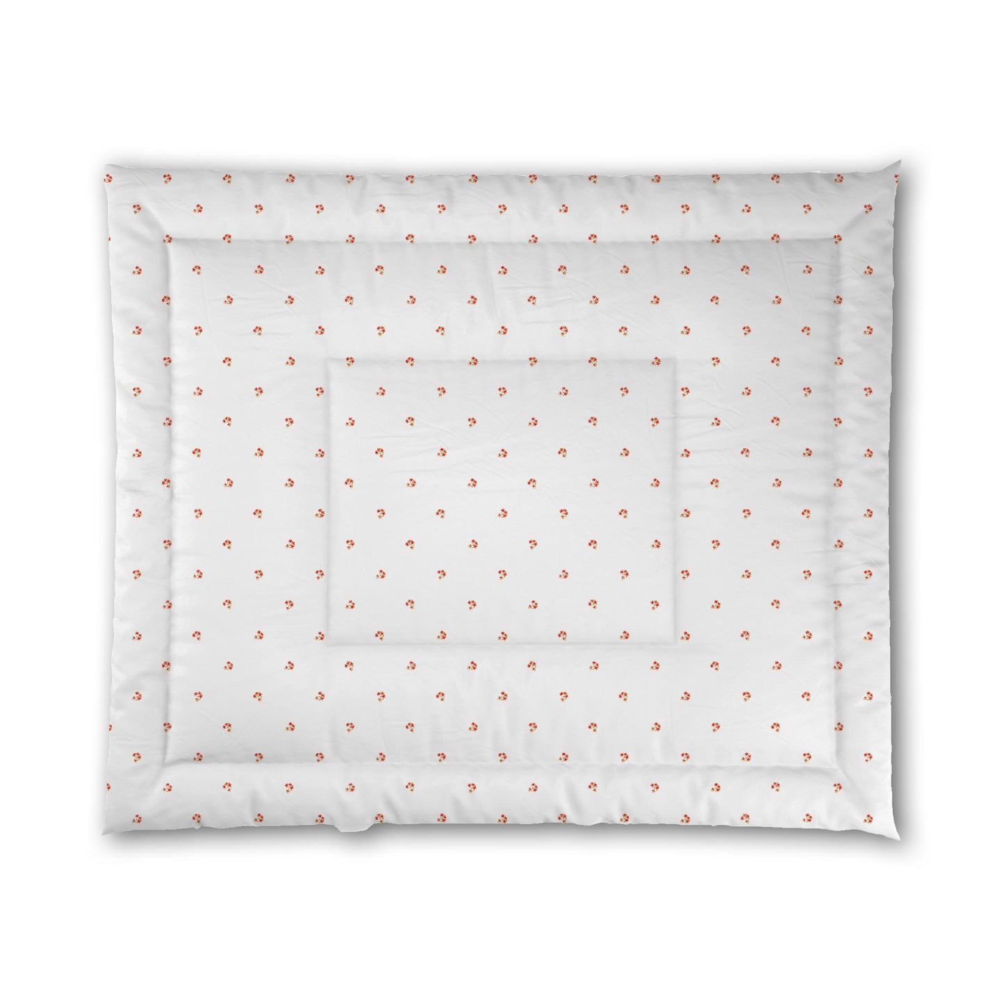 White Microfiber Comforter, Small Red Floral Pattern, King - 104 x 88 inches