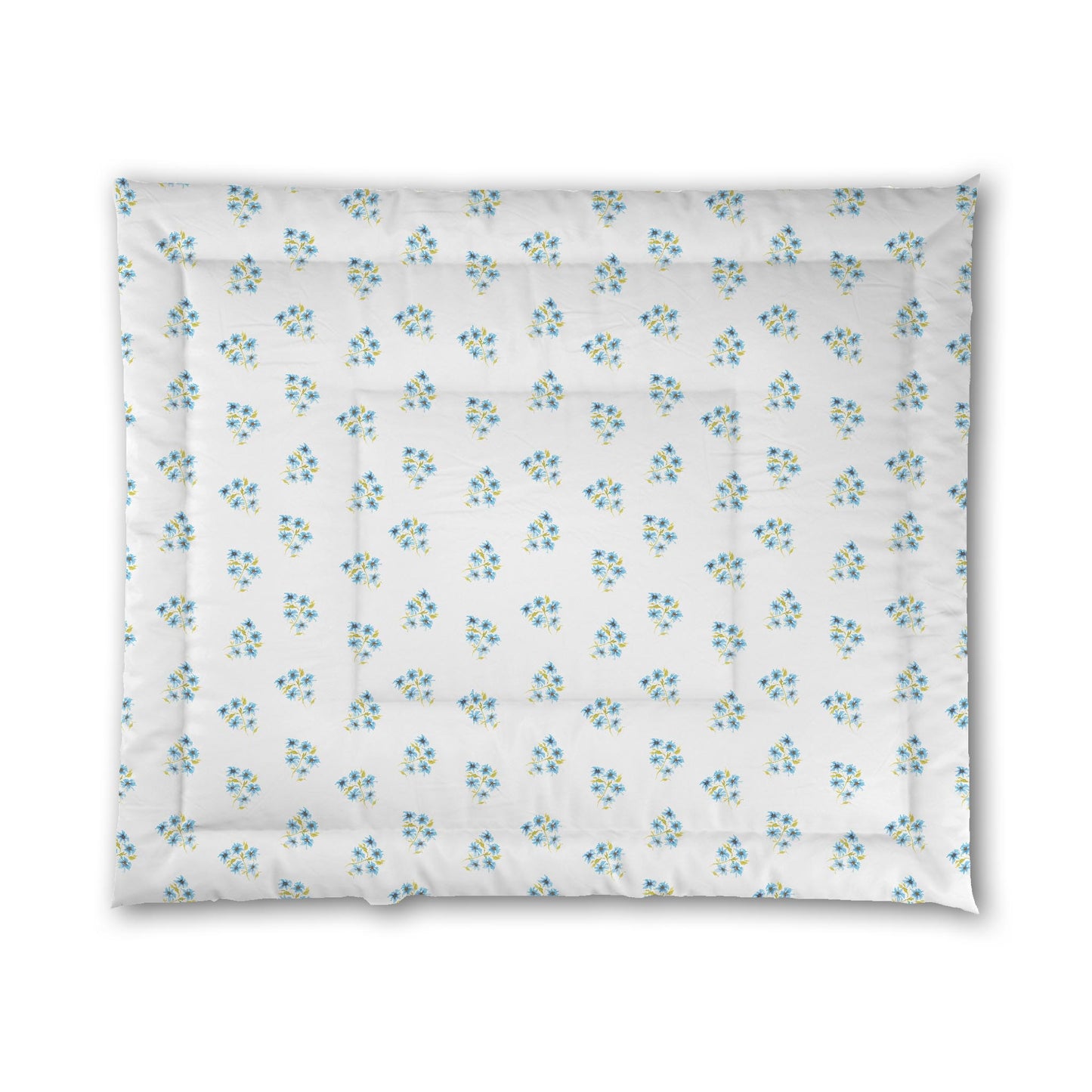 White Microfiber Comforter, Medium Blue Floral Pattern, King - 104 x 88 inches