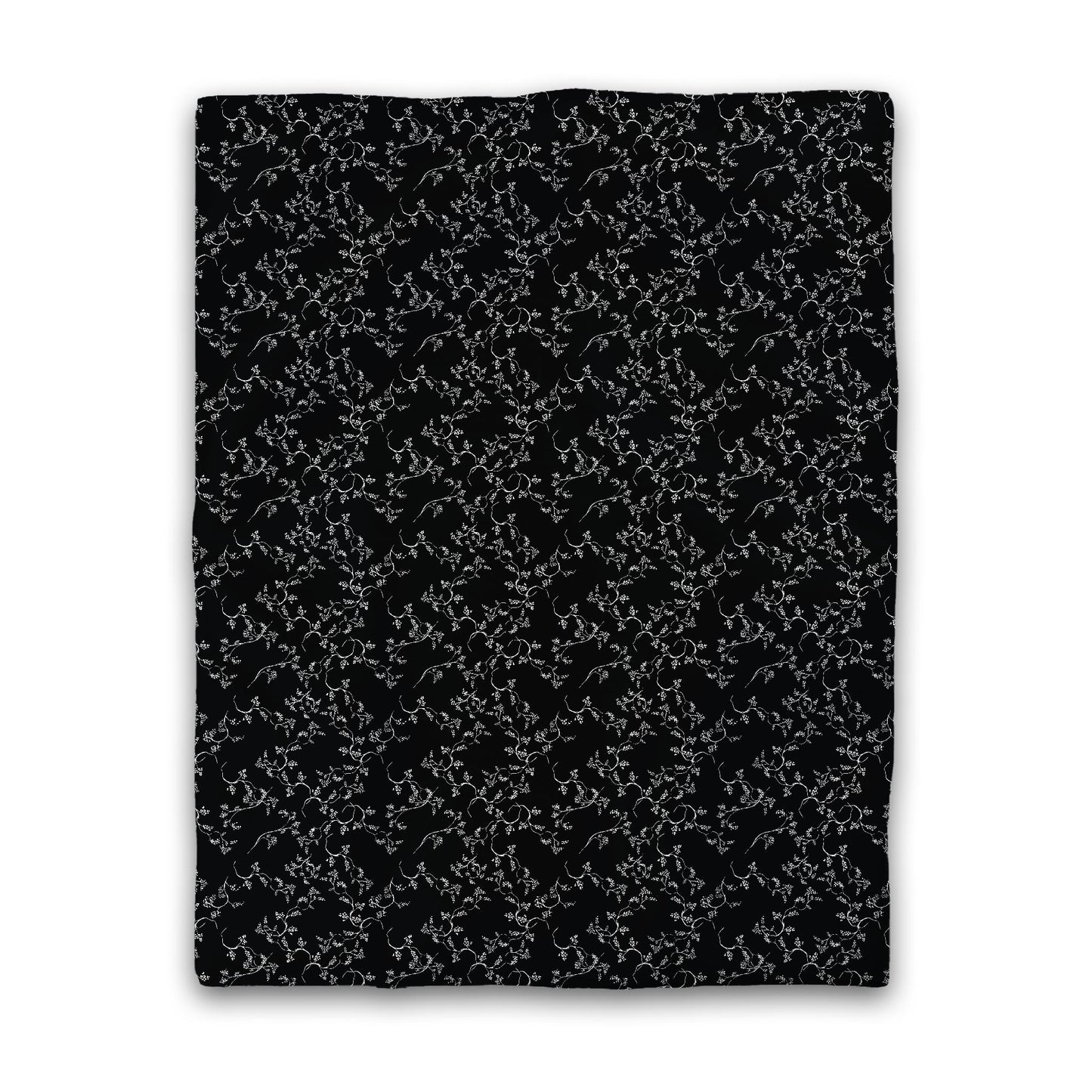 Black Microfiber Duvet Cover, White Hand-painted Vine Print, Twin (width x length) 68 x 88 inches / 173 x 224 cm