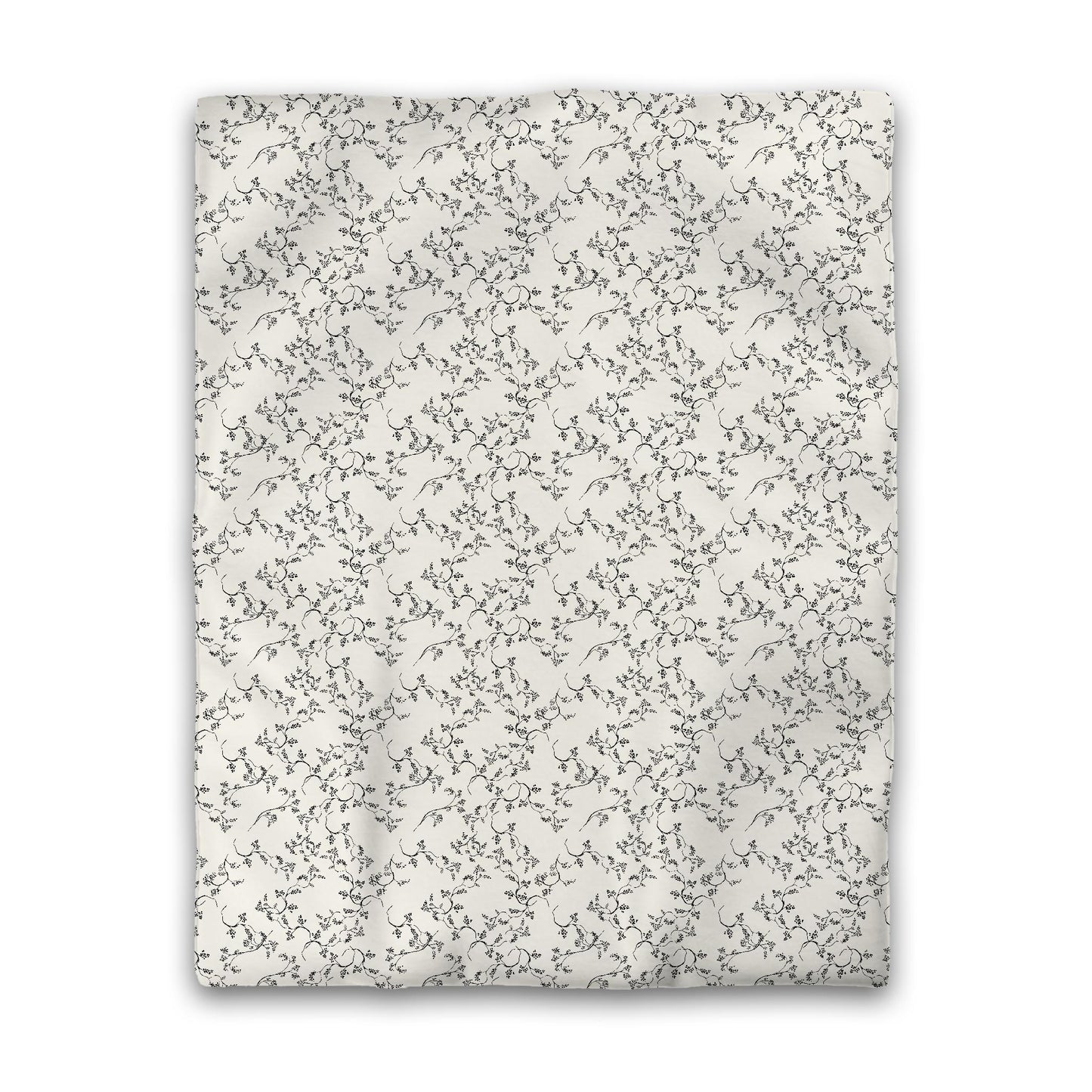 Pale Cream Microfiber Duvet Cover, Black Hand-painted Vine Print | MFDU-1013-181
