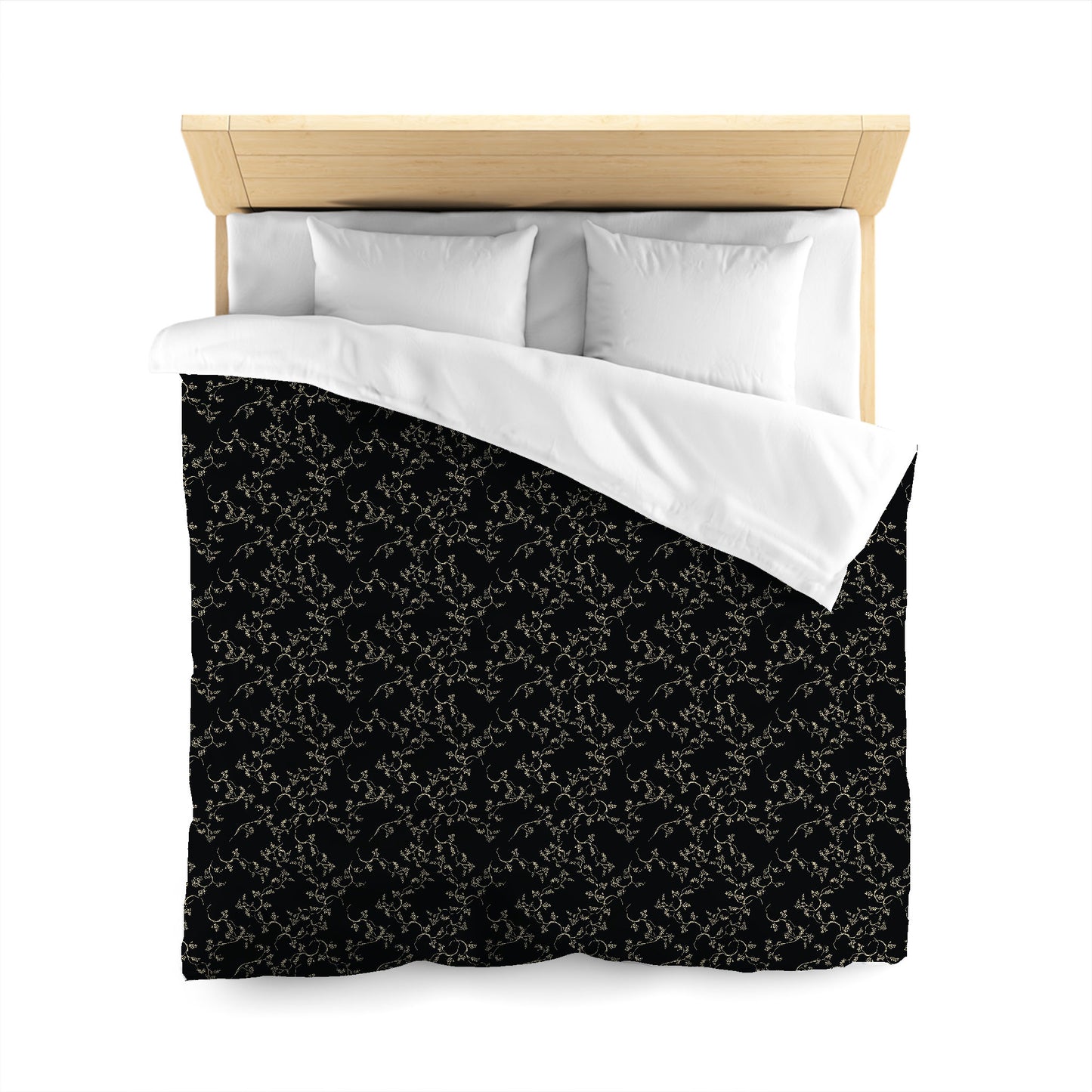 Black Microfiber Duvet Cover, Desert Sand Hand-painted Vine Print, Queen (width x length) 88 x 88 inches / 224 x 224 cm
