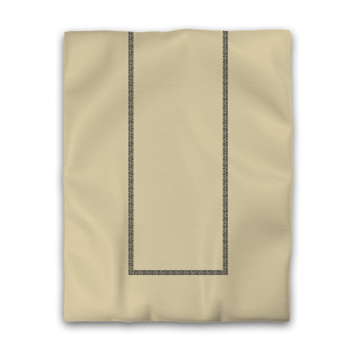 Desert Sand Cotton Sateen Duvet Cover, Black Double Weave Motif Print, Classic Border, Twin (width x length) 70 x 90 inches / 178 x 229 cm