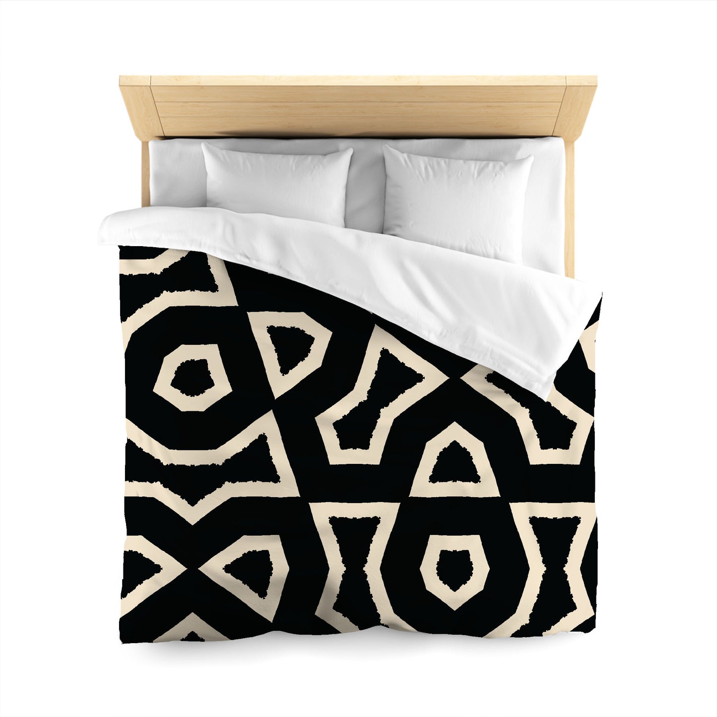 Black Microfiber Duvet Cover, Bold Beige Graphic, Queen (width x length) 88 x 88 inches / 224 x 224 cm