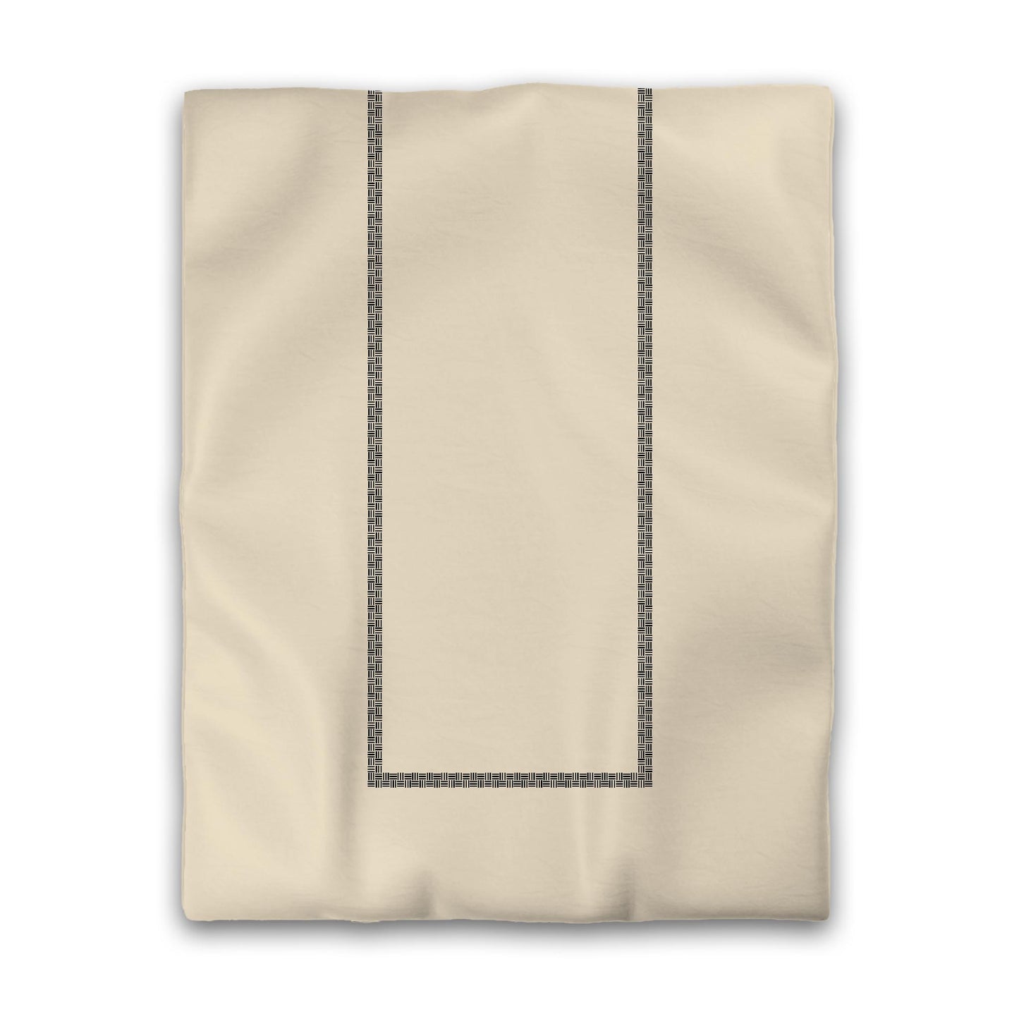Beige Microfiber Duvet Cover, Black Double Weave Motif Print, Classic Border | MFDU-1015-143
