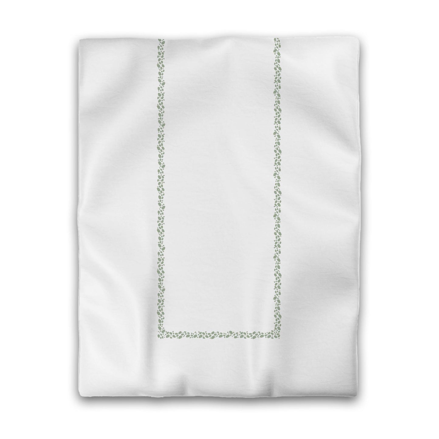 White Microfiber Duvet Cover, Green Hand-painted Dab Motif Print, Classic Border, Twin (width x length) 68 x 88 inches / 173 x 224 cm