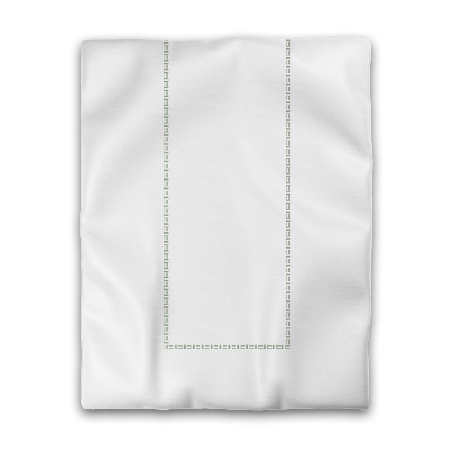 White Microfiber Duvet Cover, Green Single Weave Motif Print, Classic Border, Twin (width x length) 68 x 88 inches / 173 x 224 cm
