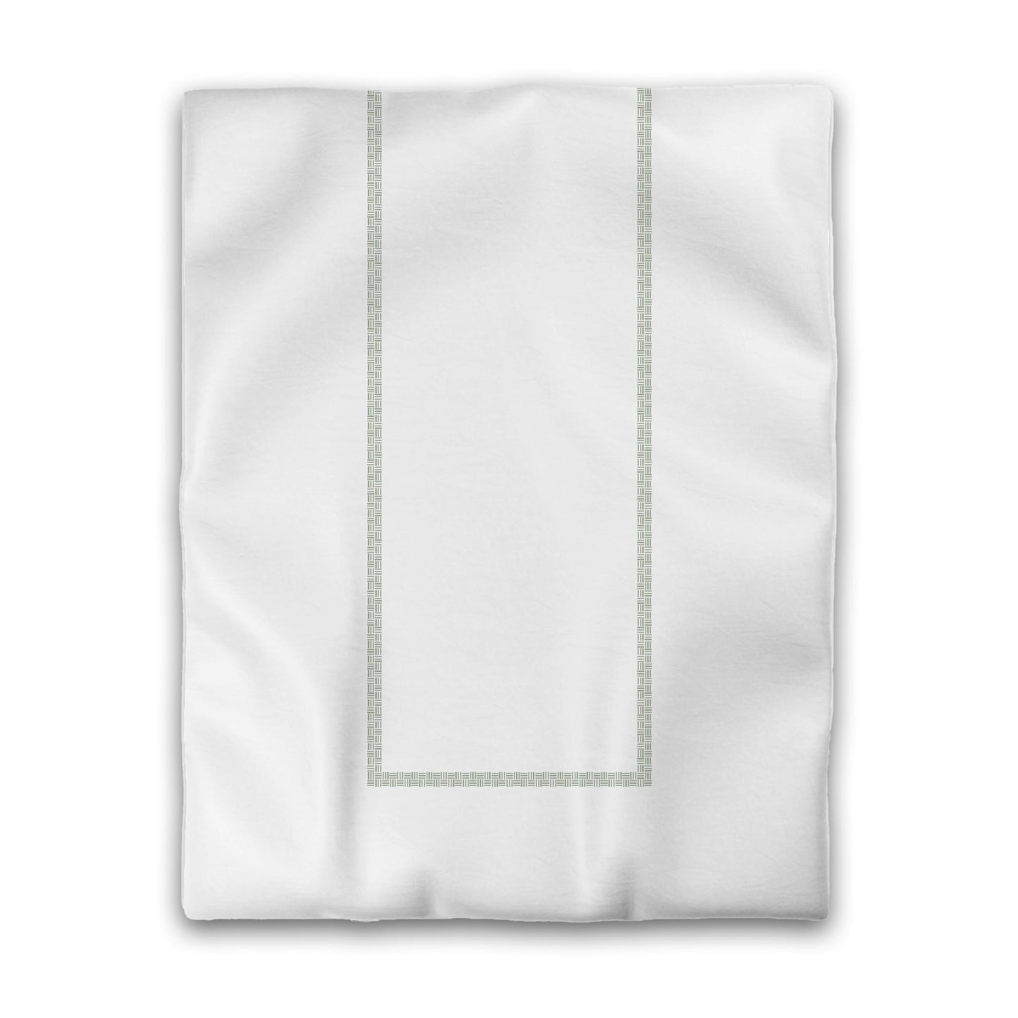 White Microfiber Duvet Cover, Green Double Weave Motif Print, Classic Border, Twin (width x length) 68 x 88 inches / 173 x 224 cm