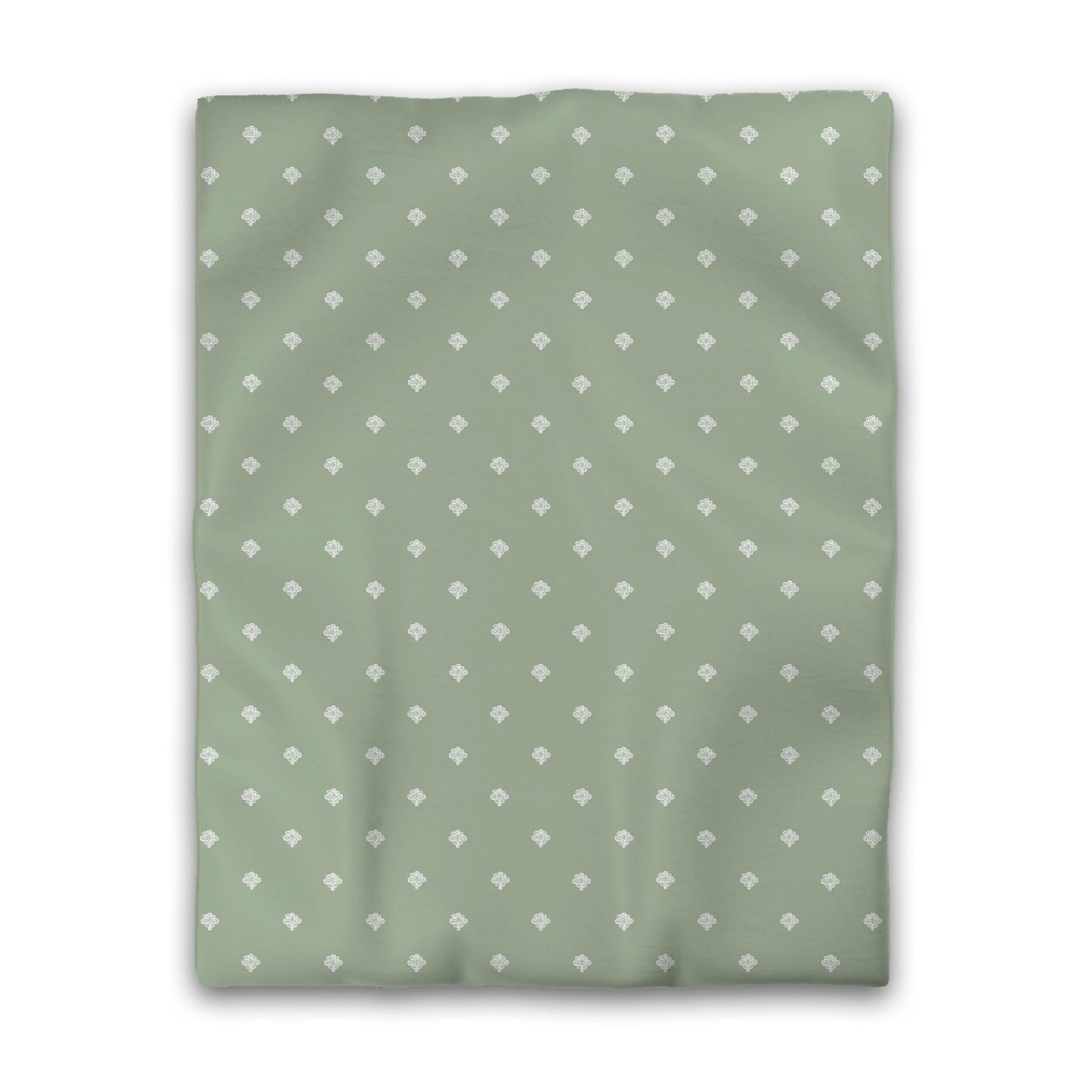 Green Cotton Sateen Duvet Cover, Off-white Hand-painted Swizzle Motif Print, Twin (width x length) 70 x 90 inches / 178 x 229 cm