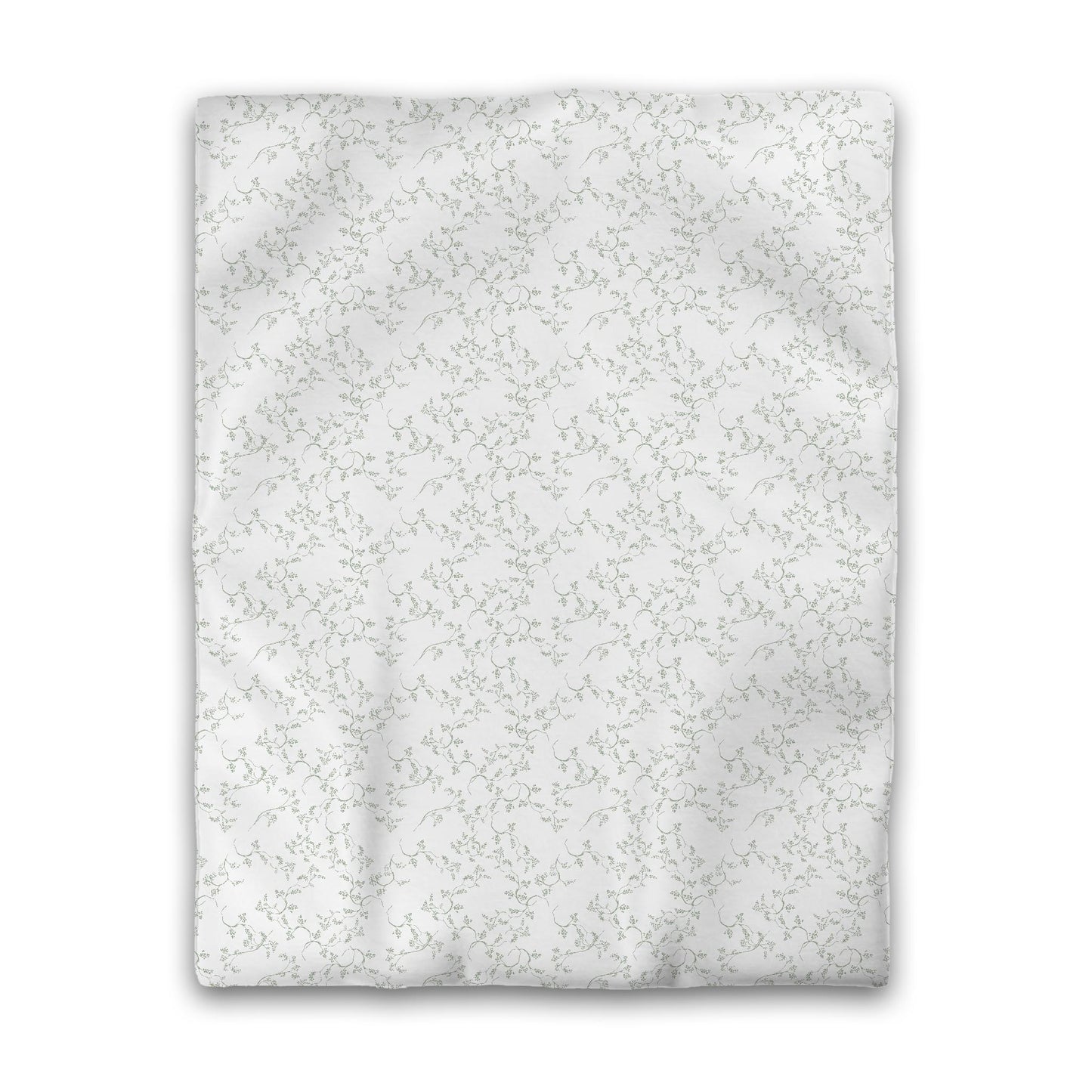 Off-white Cotton Sateen Duvet Cover, Green Hand-painted Vine Print, Twin (width x length) 70 x 90 inches / 178 x 229 cm