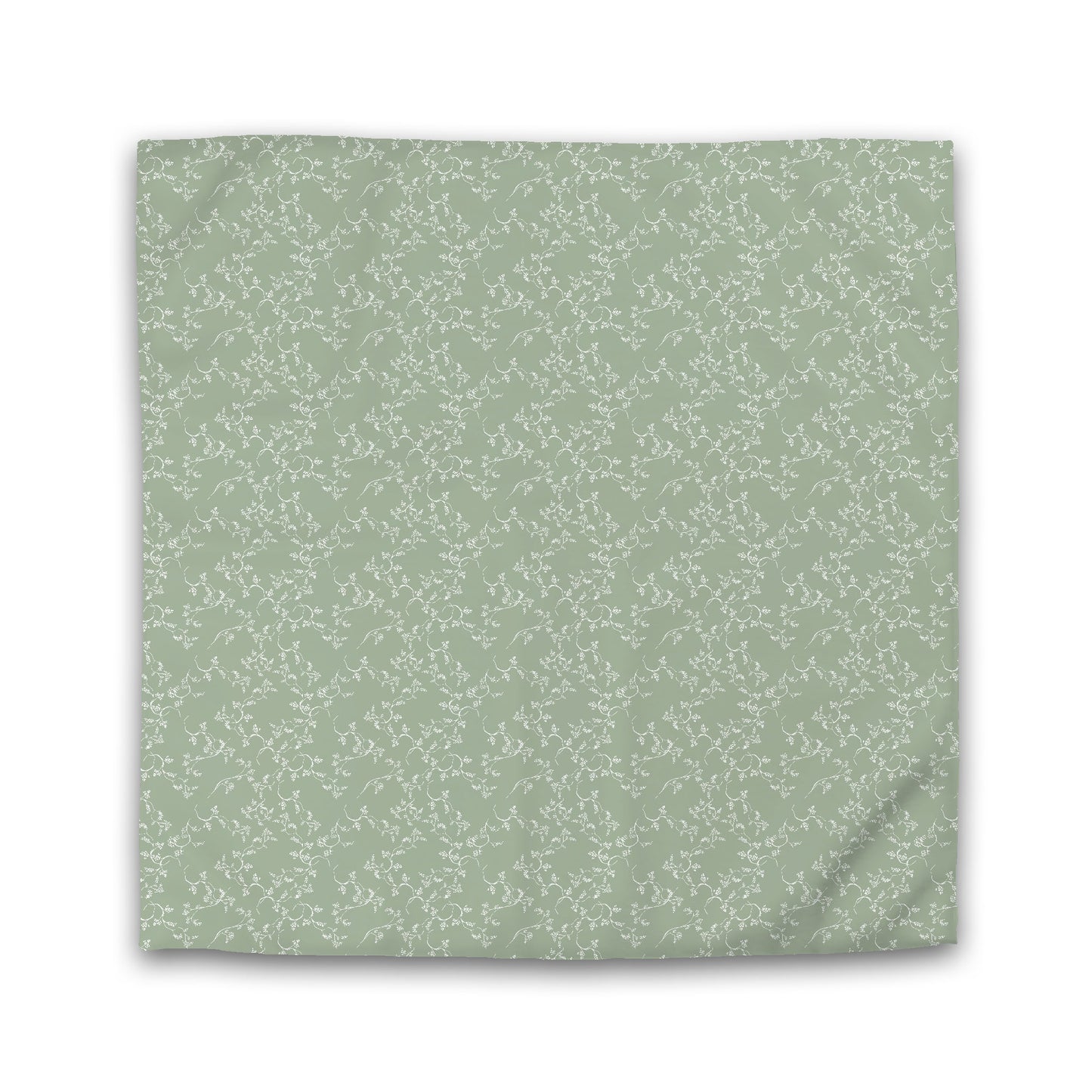 Green Cotton Sateen Duvet Cover, Off-white Hand-painted Vine Print, King (width x length) 106 x 92 inches / 269 x 234 cm