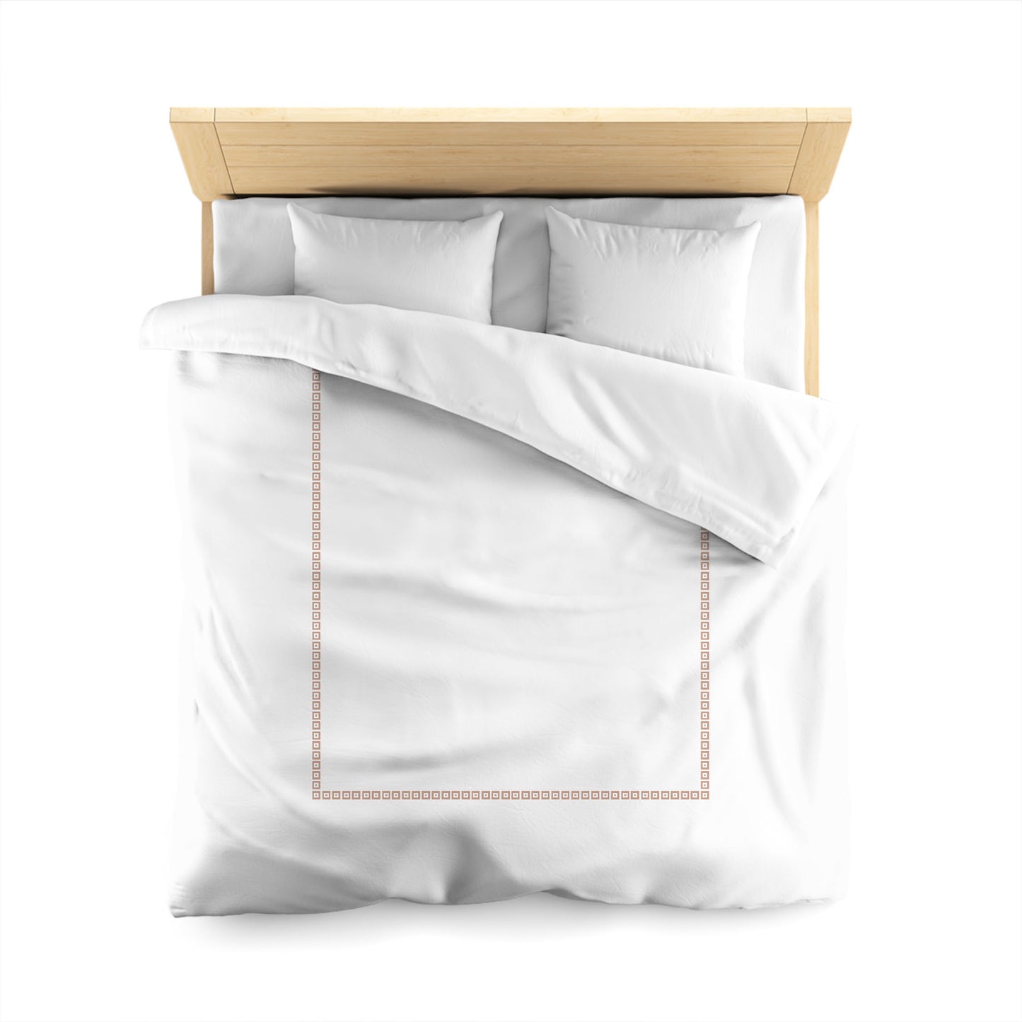 Off-white Cotton Sateen Duvet Cover, Salmon Repeating Square Motif Print, Classic Border, Queen (width x length) 90 x 90 inches / 229 x 229 cm