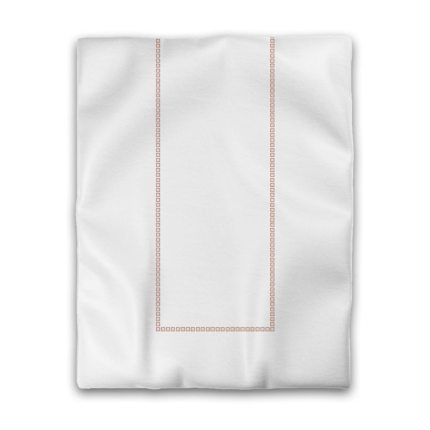 Off-white Cotton Sateen Duvet Cover, Salmon Repeating Square Motif Print, Classic Border, Twin (width x length) 70 x 90 inches / 178 x 229 cm