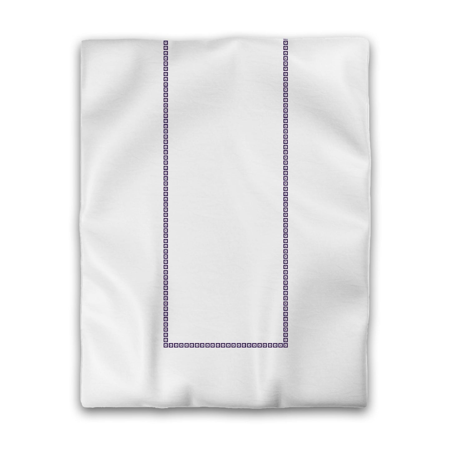 Off-white Cotton Sateen Duvet Cover, Purple Repeating Square Motif Print, Classic Border, Twin (width x length) 70 x 90 inches / 178 x 229 cm