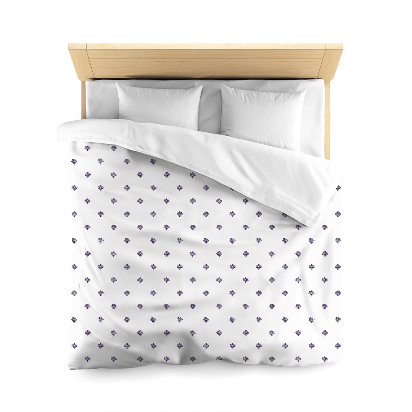 White Microfiber Duvet Cover, Purple Hand-painted Swizzle Motif Print, Queen (width x length) 88 x 88 inches / 224 x 224 cm