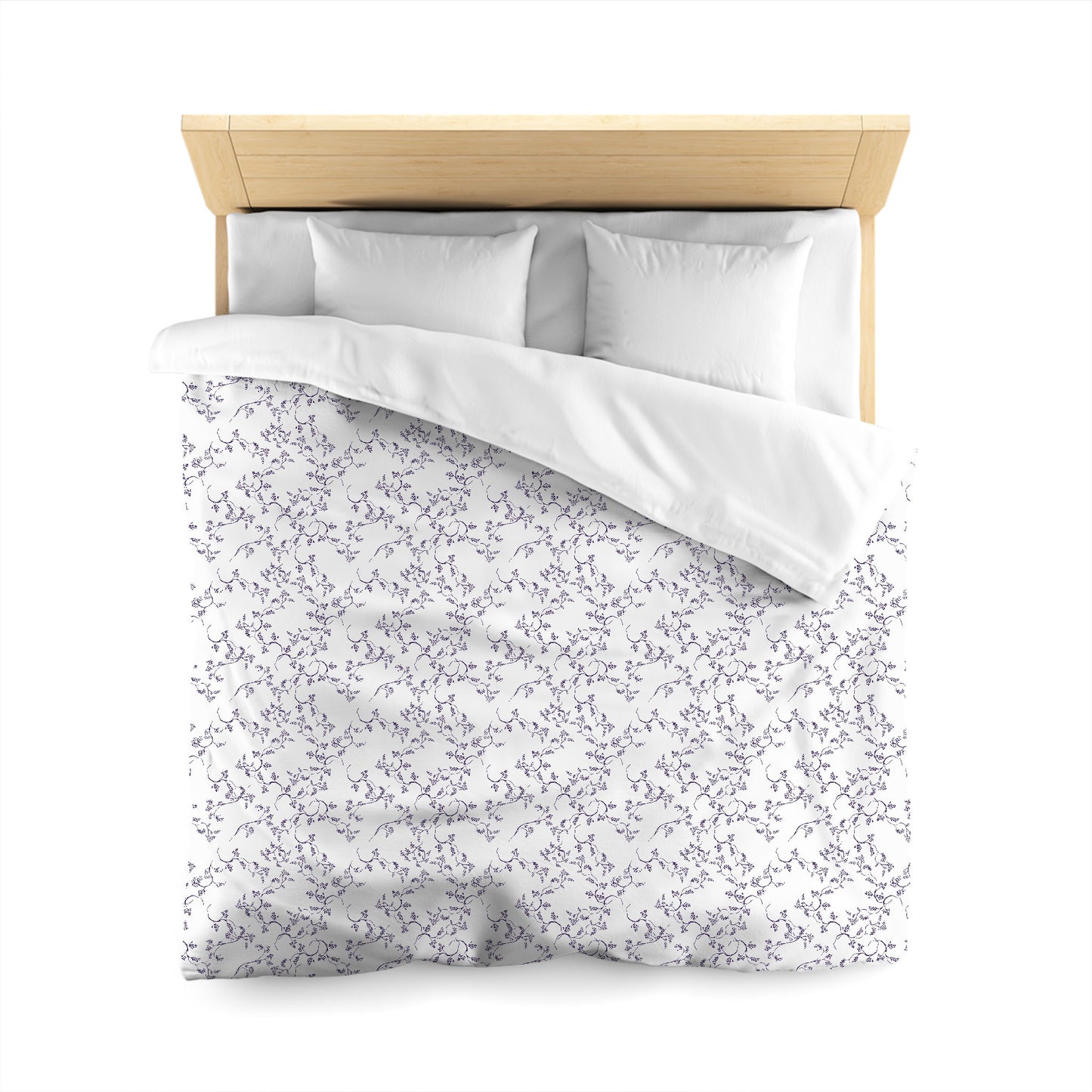 White Microfiber Duvet Cover, Purple Hand-painted Vine Print, Queen (width x length) 88 x 88 inches / 224 x 224 cm